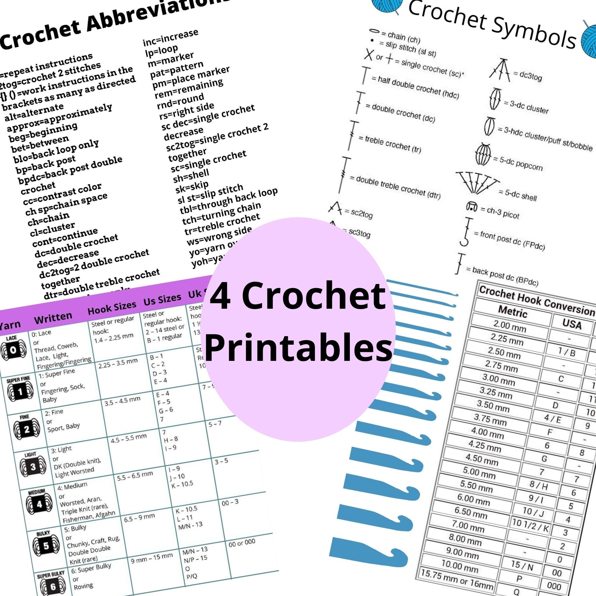 Ultimate Printable Crochet Charts Guide Hook Sizes Stitches 