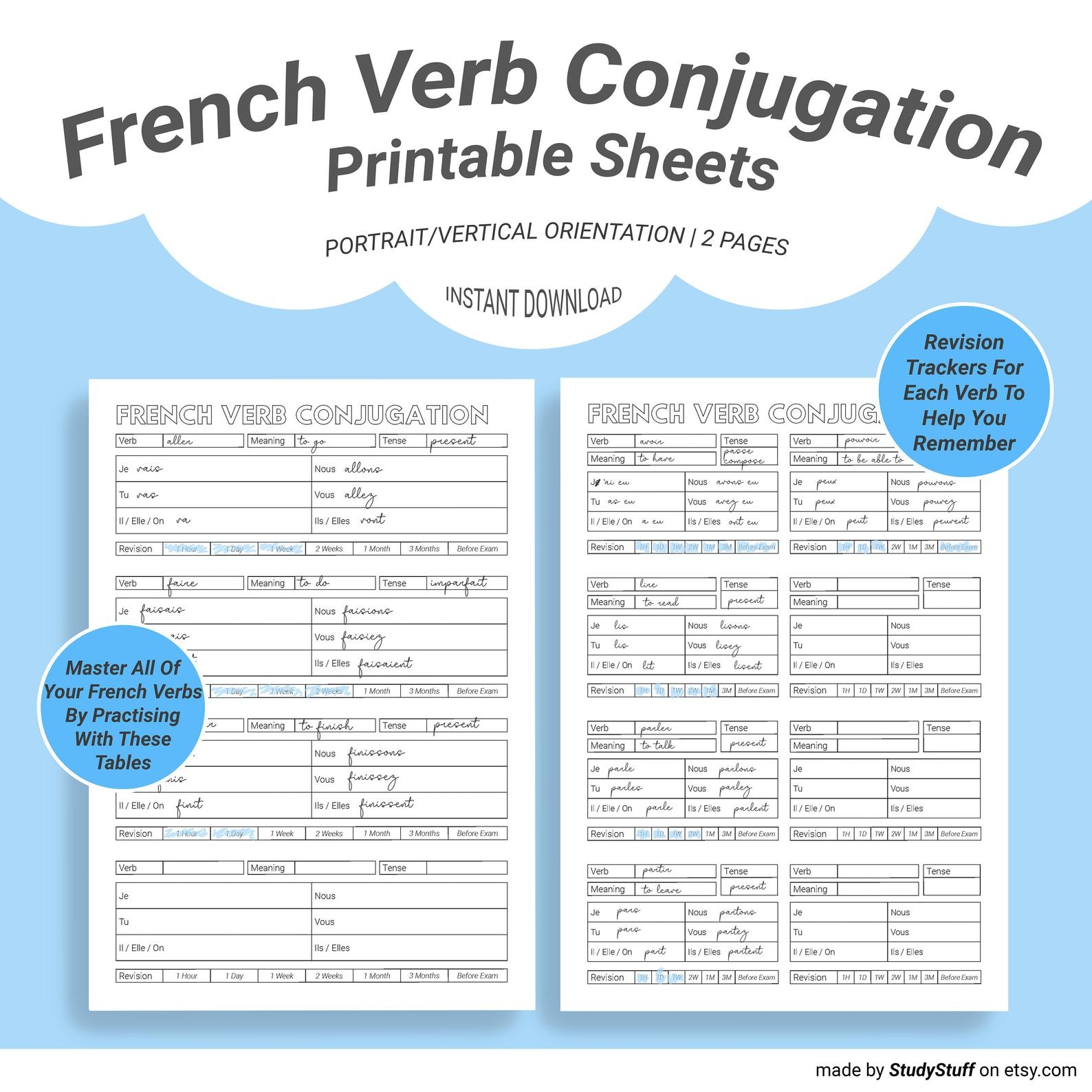 Use This Conjugation Worksheet To Master Your French Verbs StudyStuff