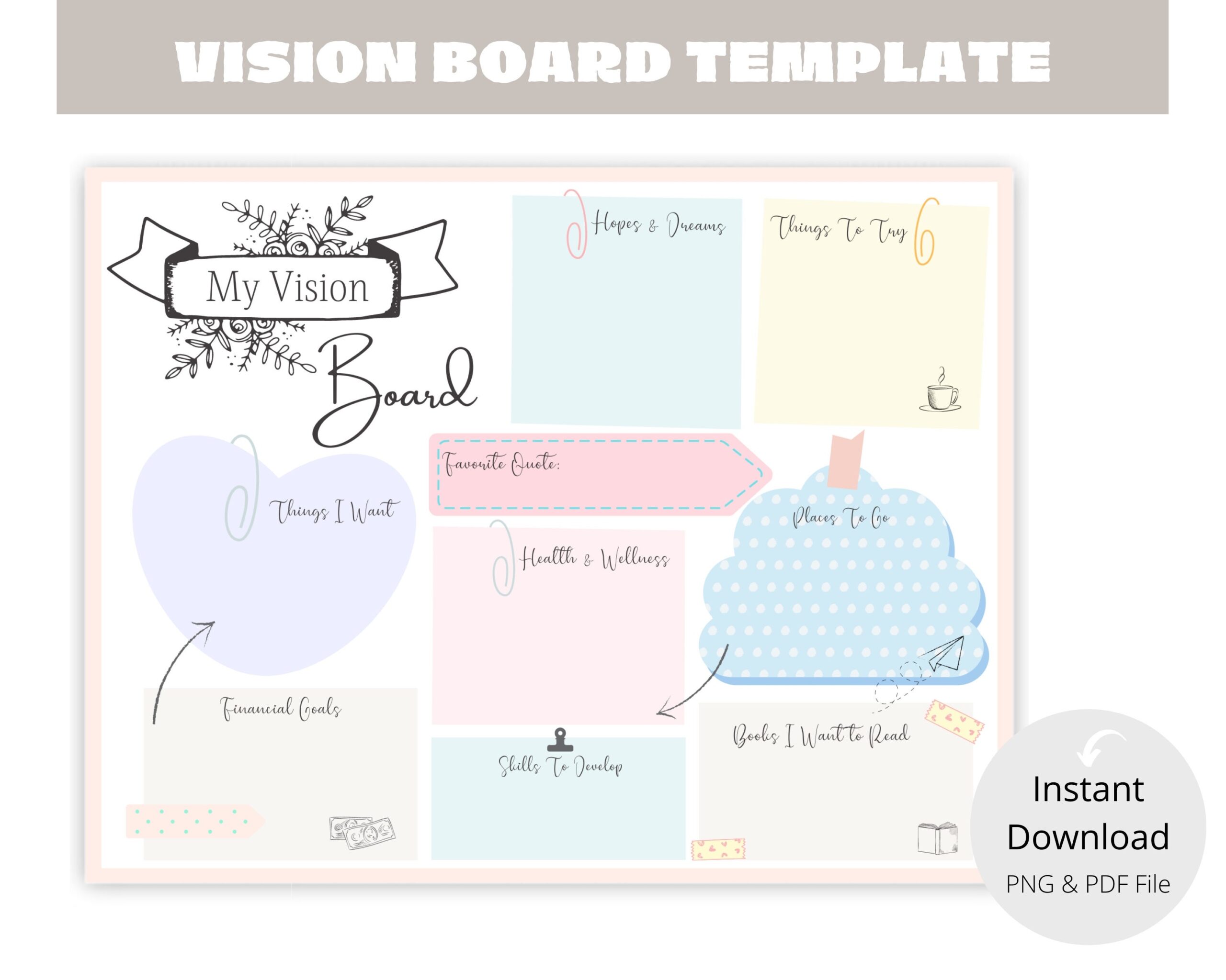 Vision Board Printable Template READY TO PRINT Dream Board Inspirational Board Pdf Fillable Template Letter Size Printable Etsy