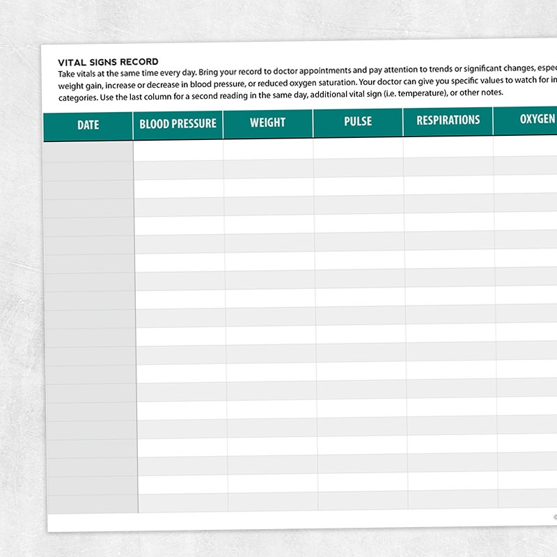 Vital Signs Monitoring Sheet Adult And Pediatric Printable Resources For Speech And Occupational Therapists