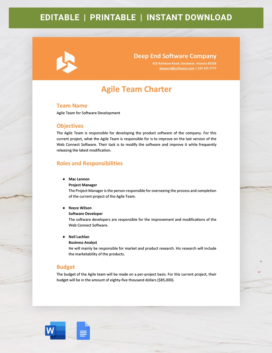 Agile Team Charter Template In Word Google Docs Download Template