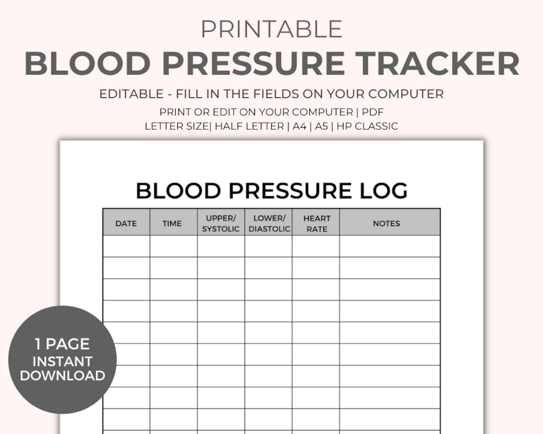 Blood Pressure Chart Printable Instant Download Medical Tracker Editable Blood Pressure Tracker BP Tracker Blood Pressure Log Etsy UK