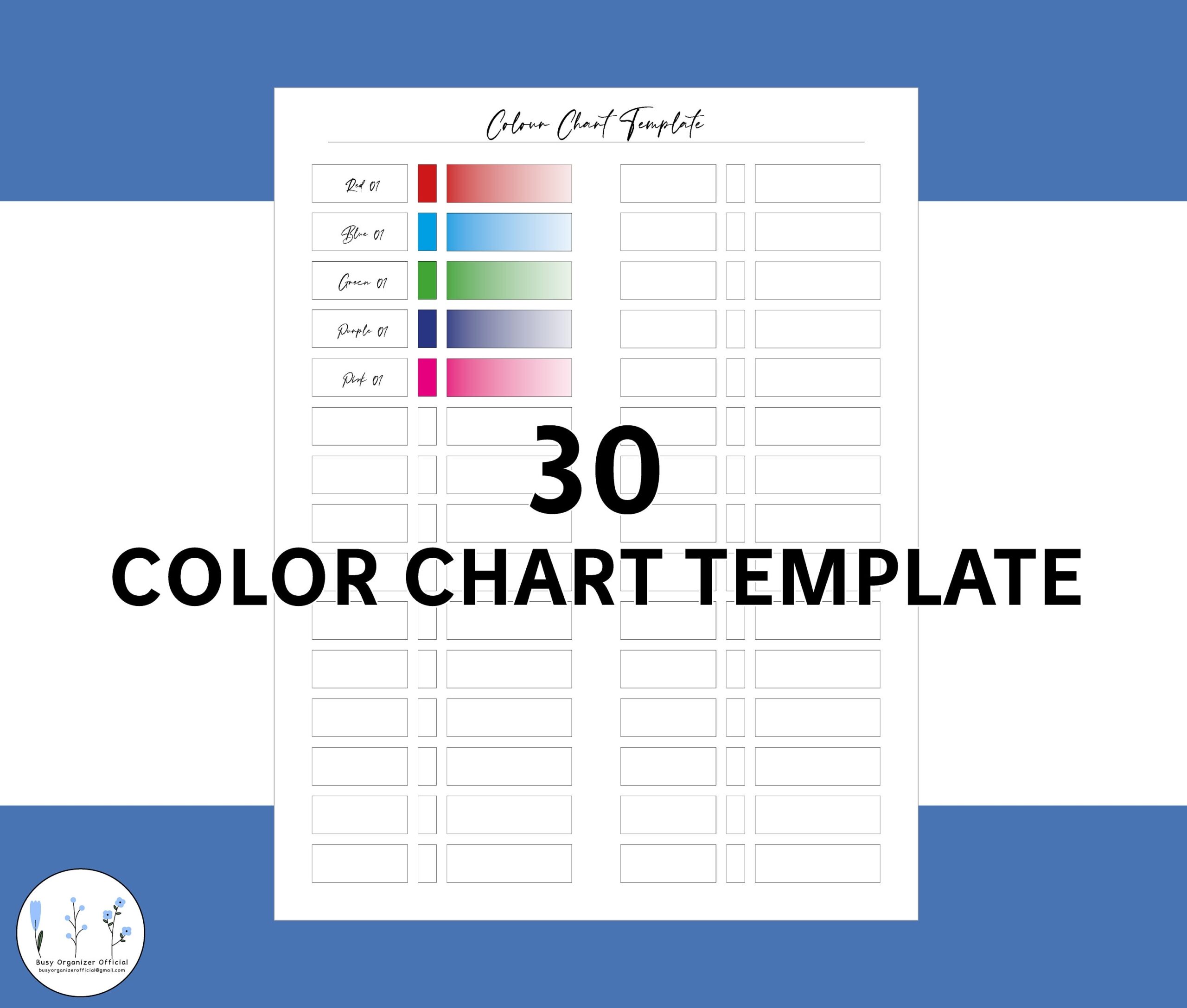 Colour Chart Template Printable Watercolor Palette Color Wheel Tracker Pdf Digital Instant Download Etsy