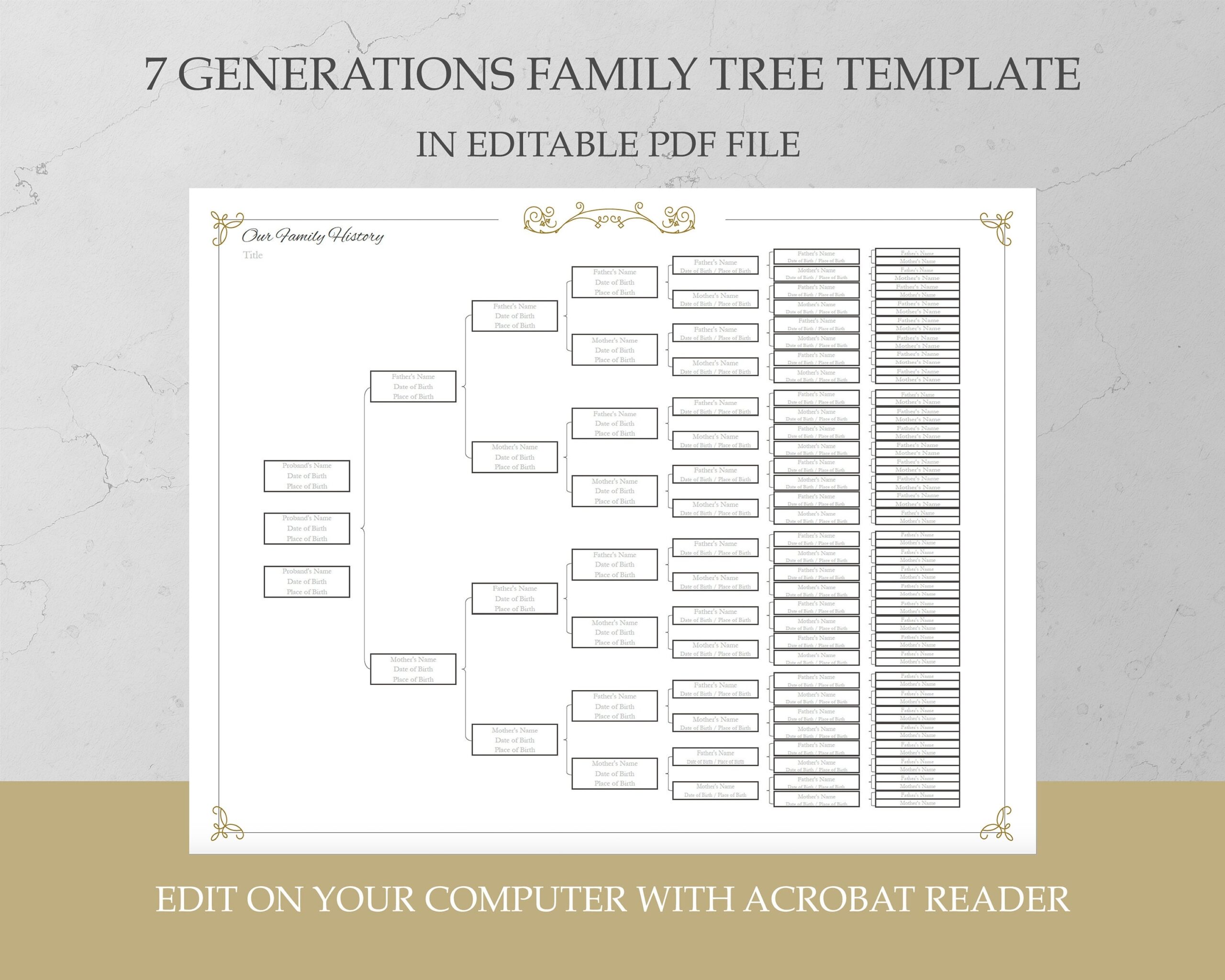 Fillable Family Tree Template Editable Genealogy Chart Family Tree Chart Genealogy Template Genealogy Organizer 7 Generations Pedigree Chart Etsy