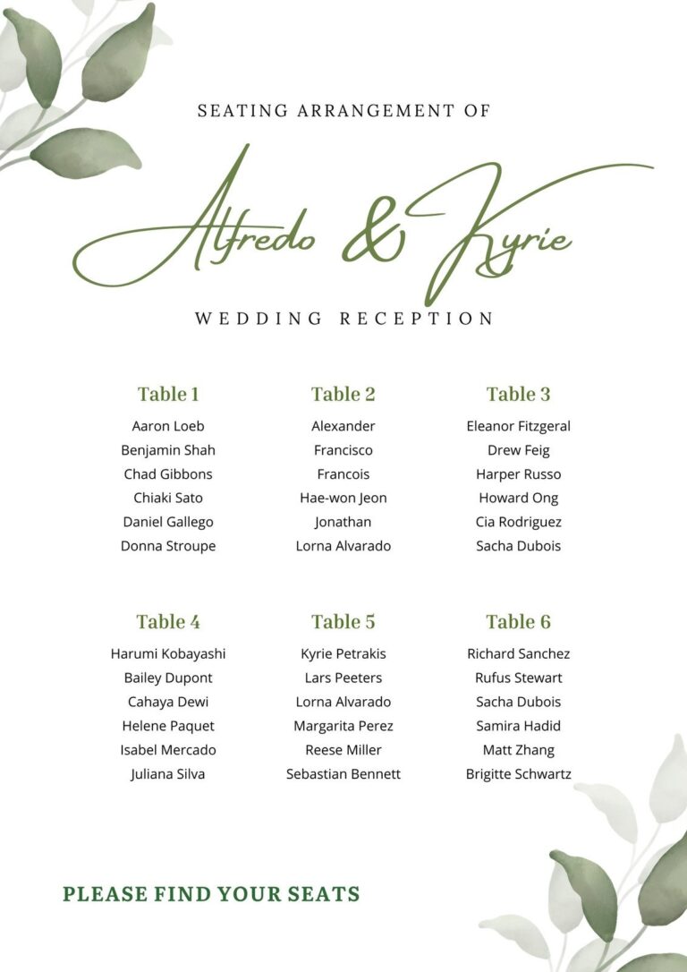 Free Custom Printable Wedding Seating Chart Templates Canva