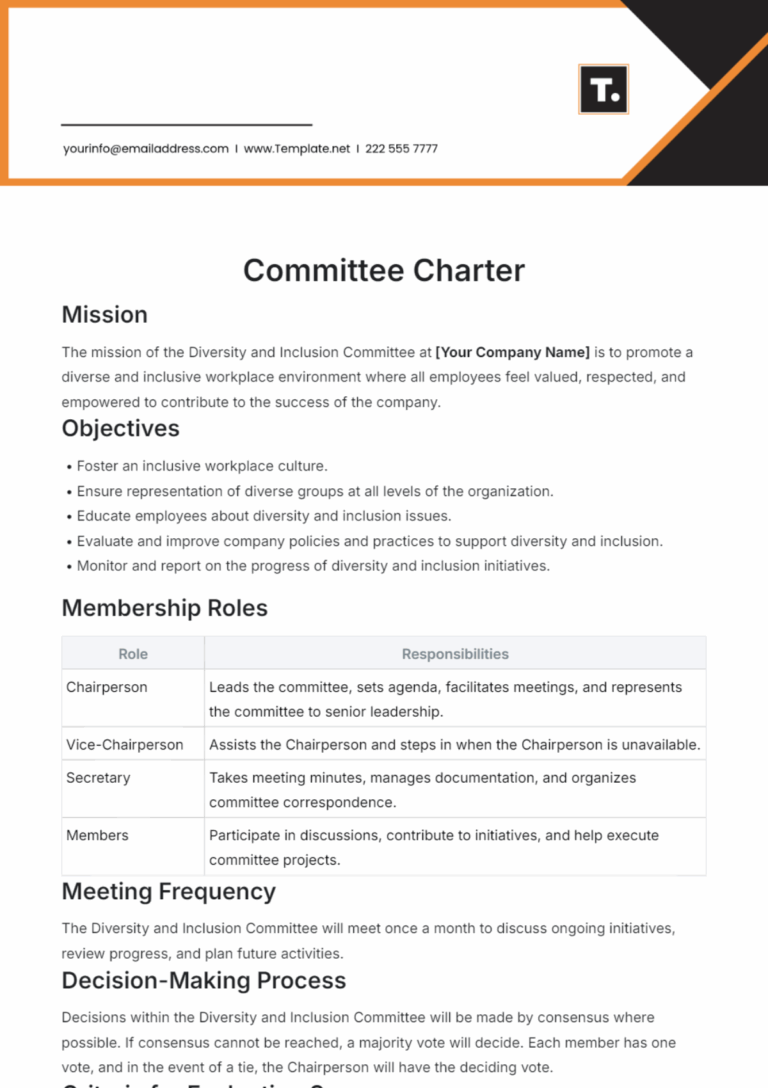 Free Organizational Team Charter Template To Edit Online