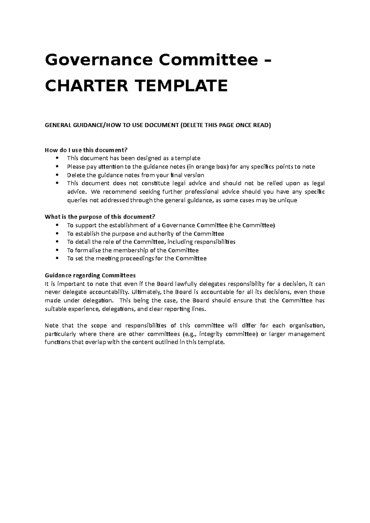 Charter Template For Committee
