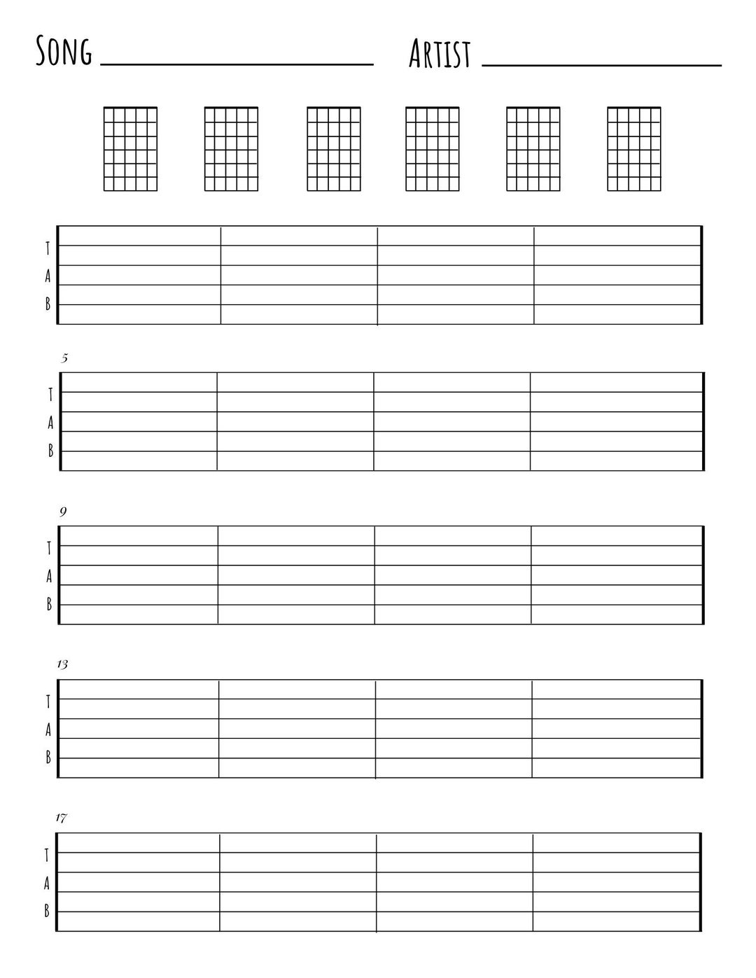 Guitar Blank Tabs U0026 Chords Chart instant Download Blank Sheet Music Guitar Chord Chart Tablature Minimalist Notes New Years Resolution Etsy