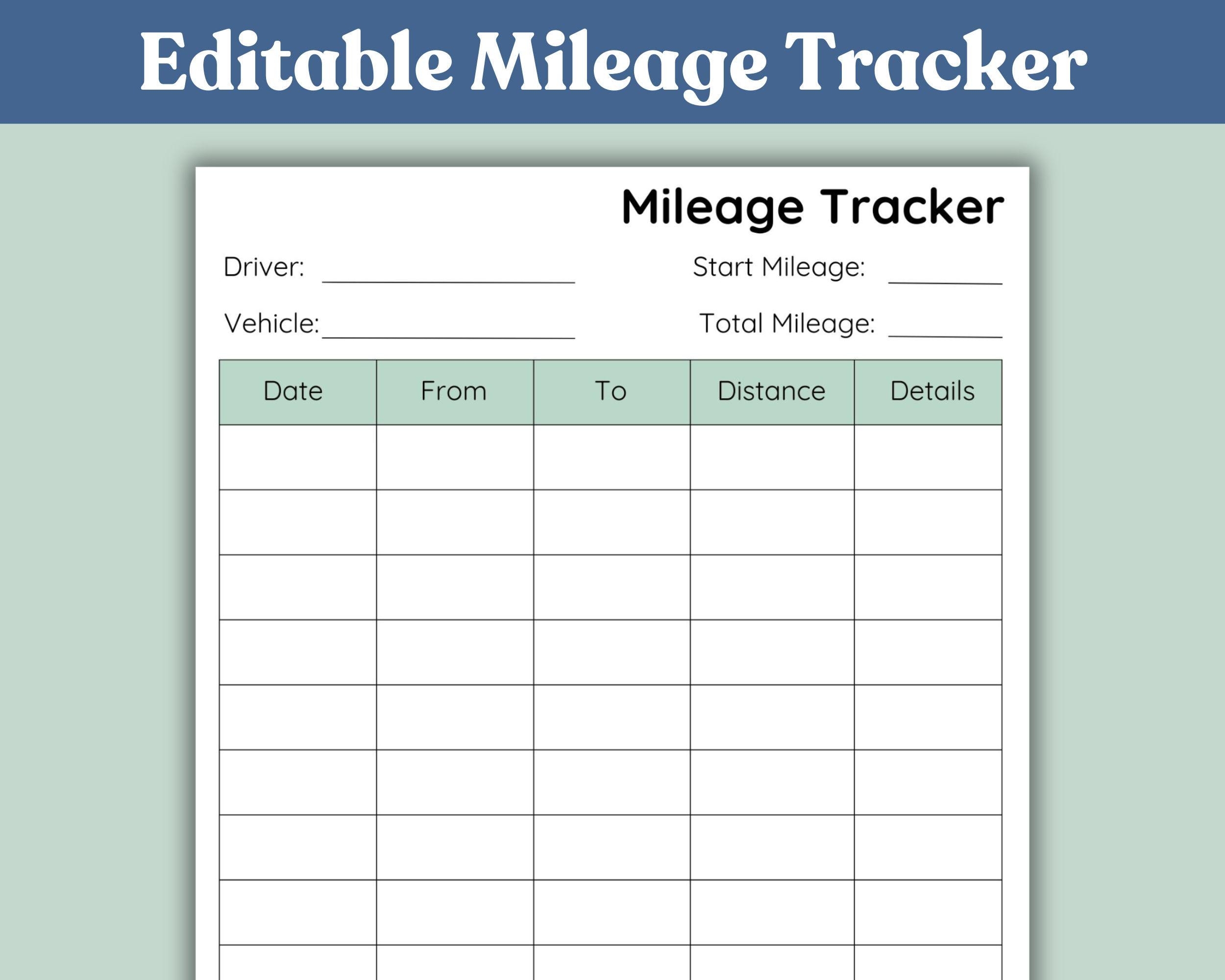 Mileage Log Printable Mileage Tracker Work Trip Mile Log Business 