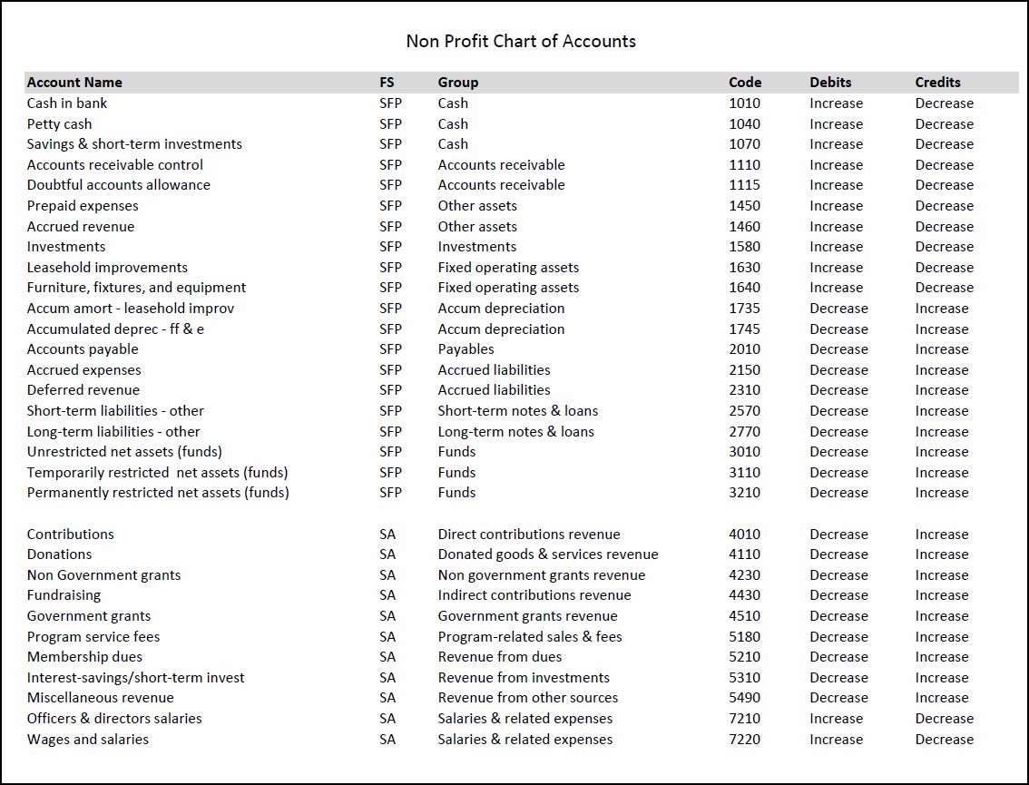 Nonprofit Chart Of Accounts Template Double Entry Bookkeeping Nonprofit Chart Of Accounts Template Double Entry Bookkeeping