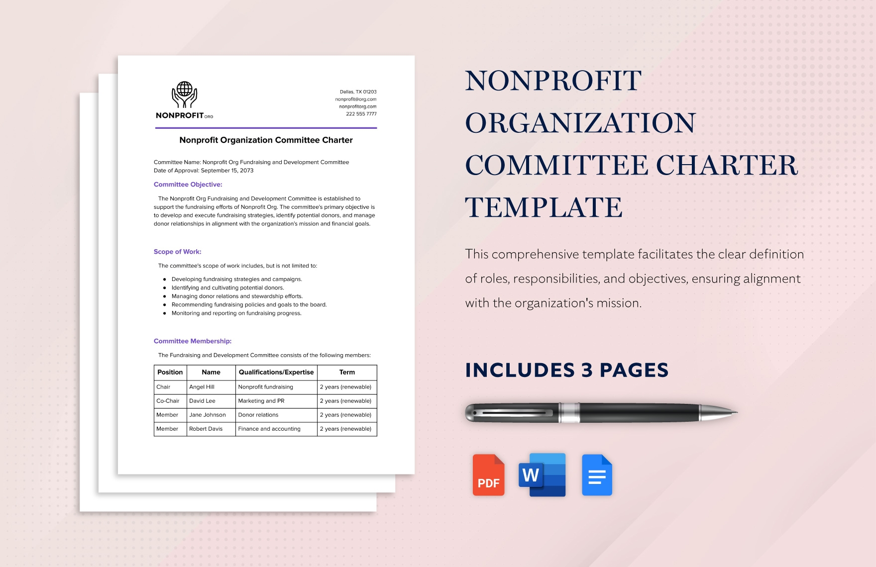 Nonprofit Organization Committee Charter Template In Word PDF Google Docs Download Template