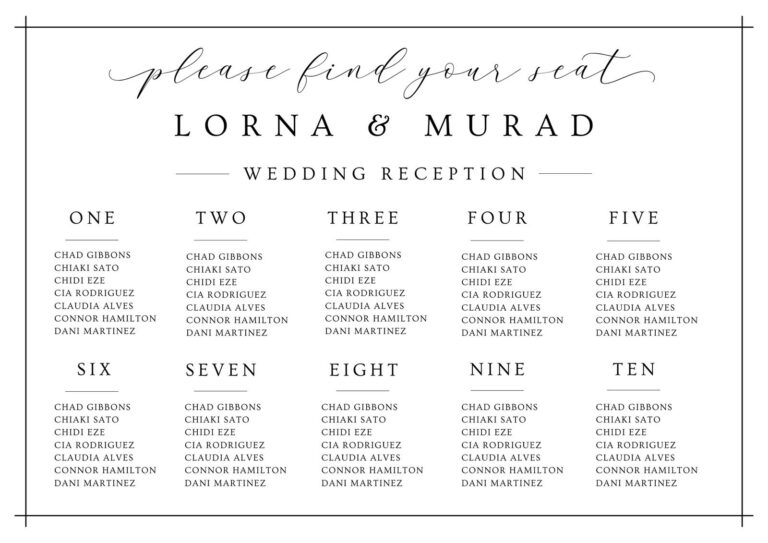 Page 2 Free Custom Printable Wedding Seating Chart Templates Canva
