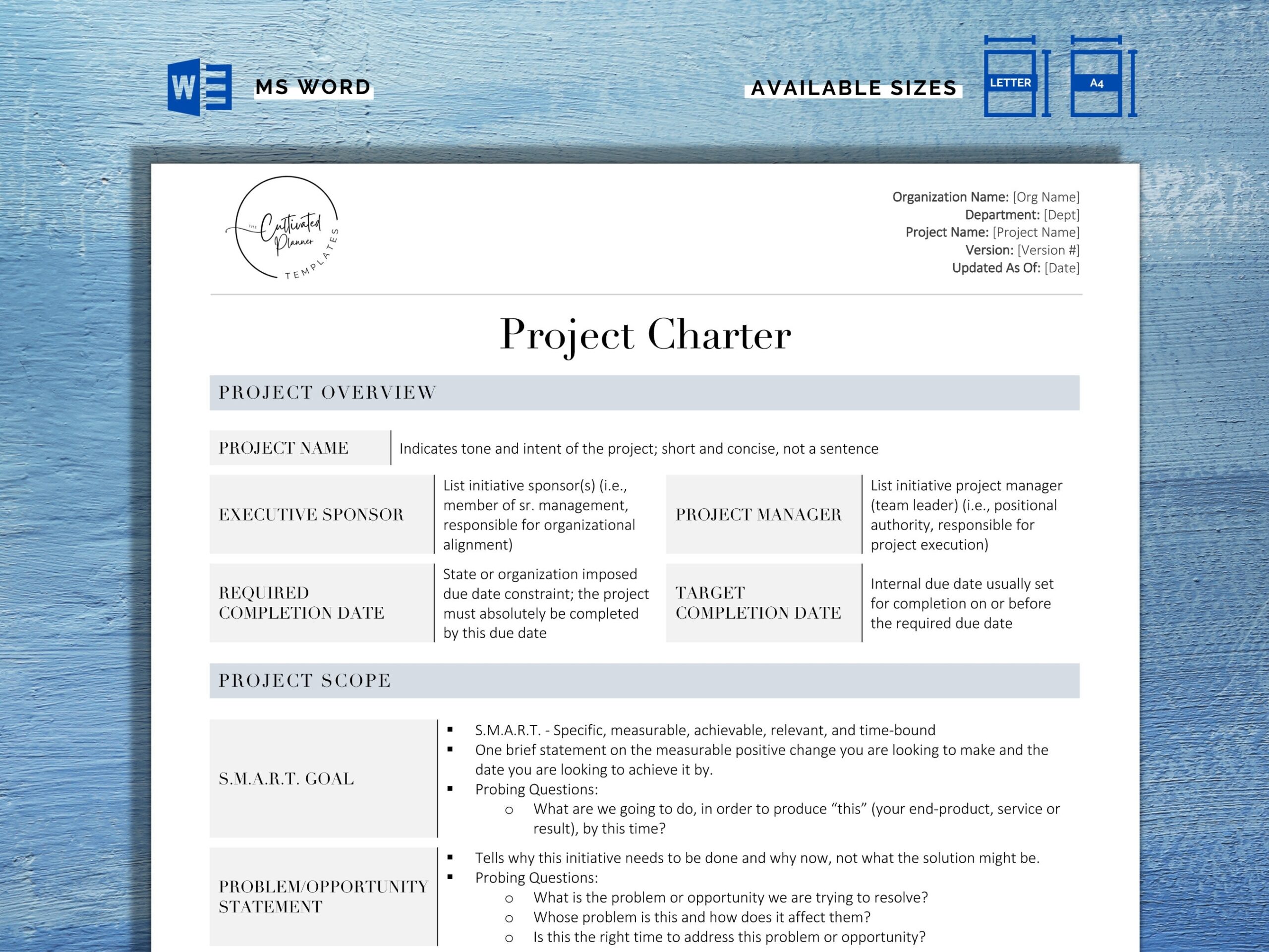 Project Charter Template How To Write A Project Charter Best Project Charter Includes All Elements Project Initiation Instructions Etsy UK