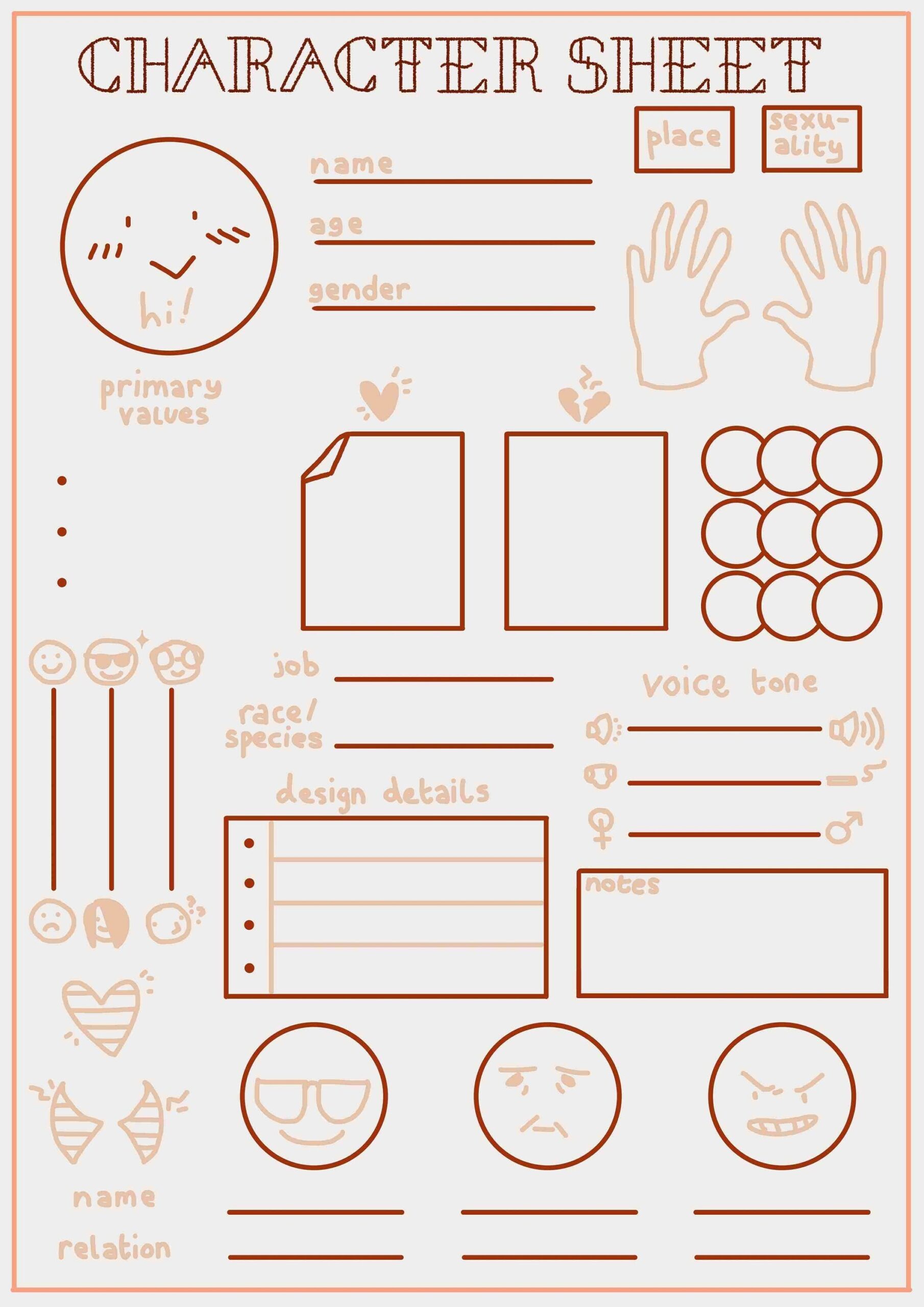 Simple OC Character Sheet Blank Template Printable Etsy