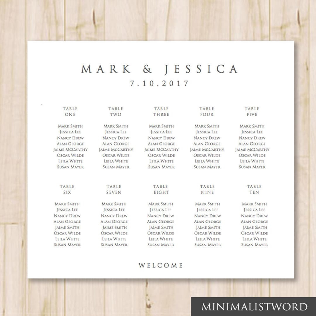 10 Tables Wedding Seating Chart Template Seat Chart Template 