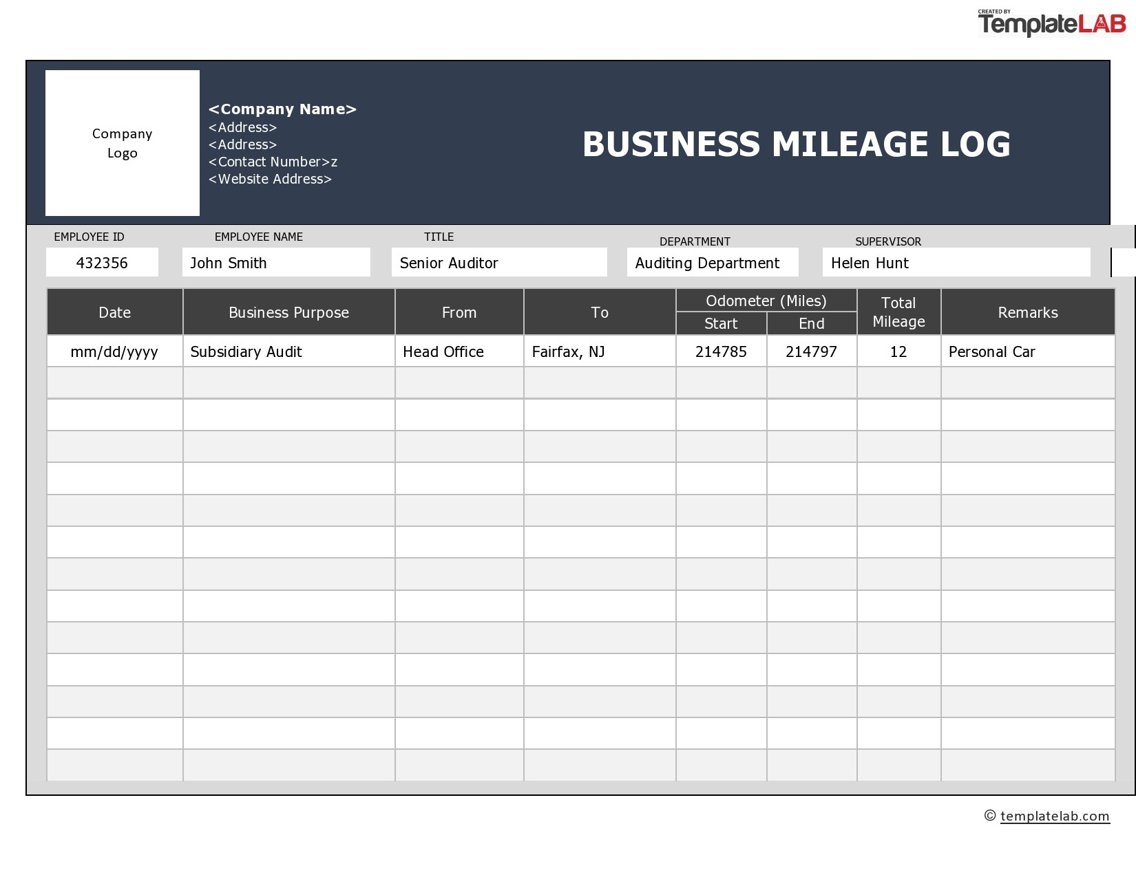 20 Printable Mileage Log Templates Free TemplateLab 20 Printable Mileage Log Templates Free TemplateLab