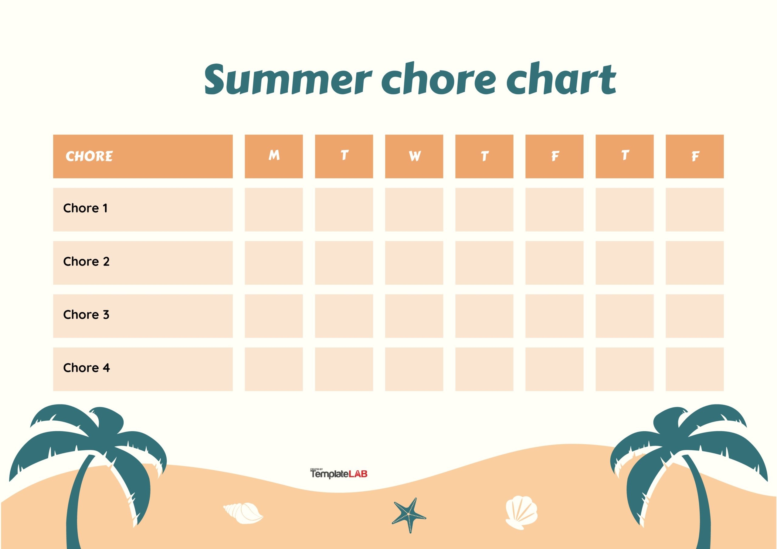 Free Printable Editable Summer Chore Chart