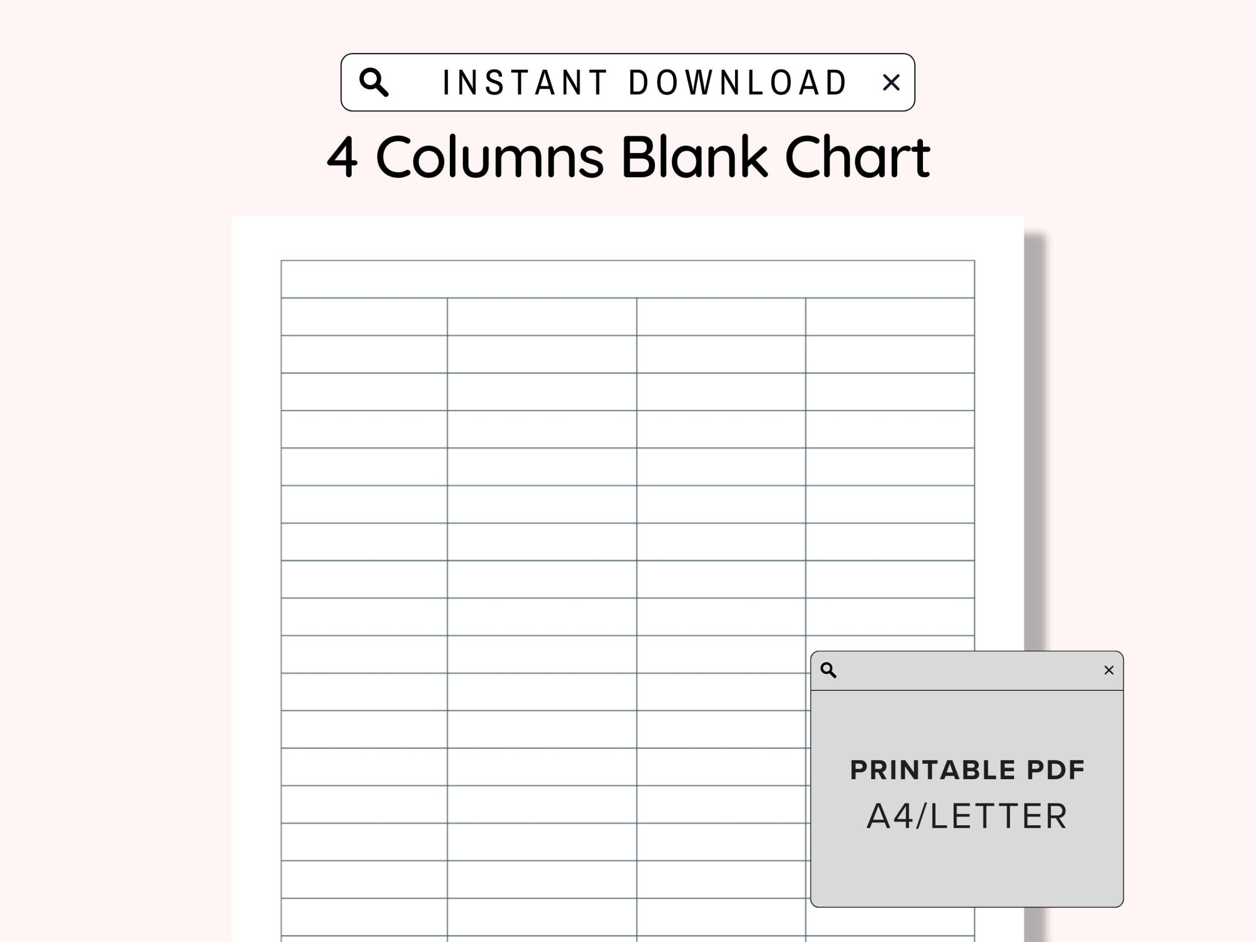 4 Blank Columns Chart Text Input Print And Write Printable Digital Download Blank Column Template Printable Columns Columns W Title PDF Etsy