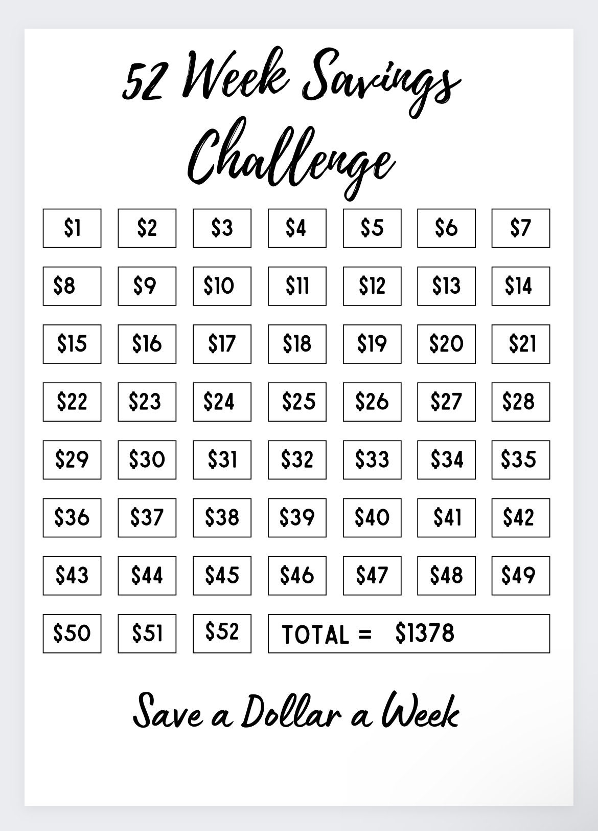 52 Week Savings Challenge Printable Money Saving Tracker PDF JPG Etsy Israel