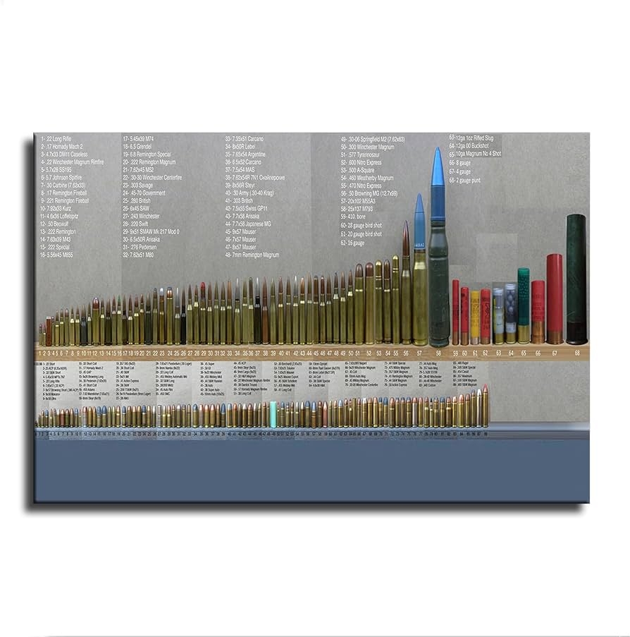 Amazon Bullet Caliber Comparison Chart Poster Wall Art Canvas Print Picture Home Bedroom Decor Gift Frameless And Framed Unframed 24 32inch Industrial Scientific