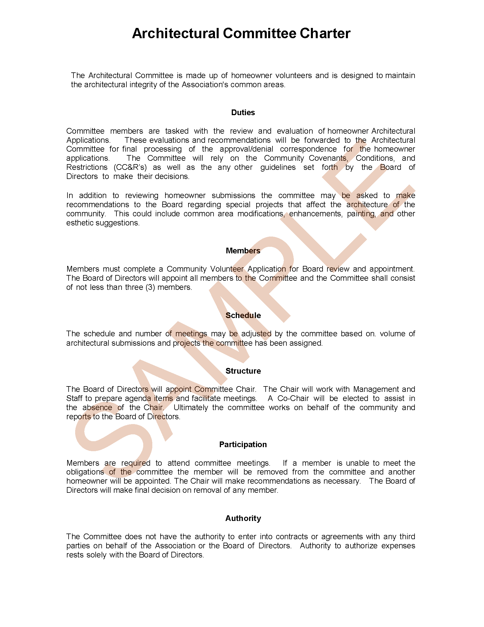 Architectural Committee Charter HOA Member Services