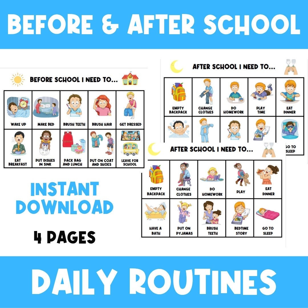 Before School After School Routine Chart Morning Afternoon Bedtime Routine Visual Aid Visual Schedule Toddler Behavior Chart