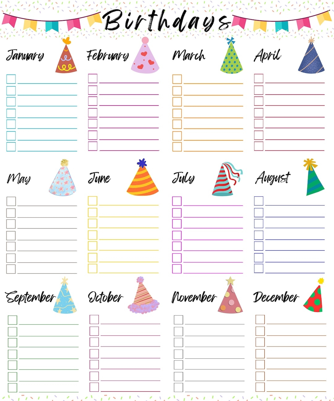 Birthday List PDF Birthday Calendar Printable Birthday Tracker Birthday List Birthday Organizer Birthday Calendar Birthday Reminder Etsy