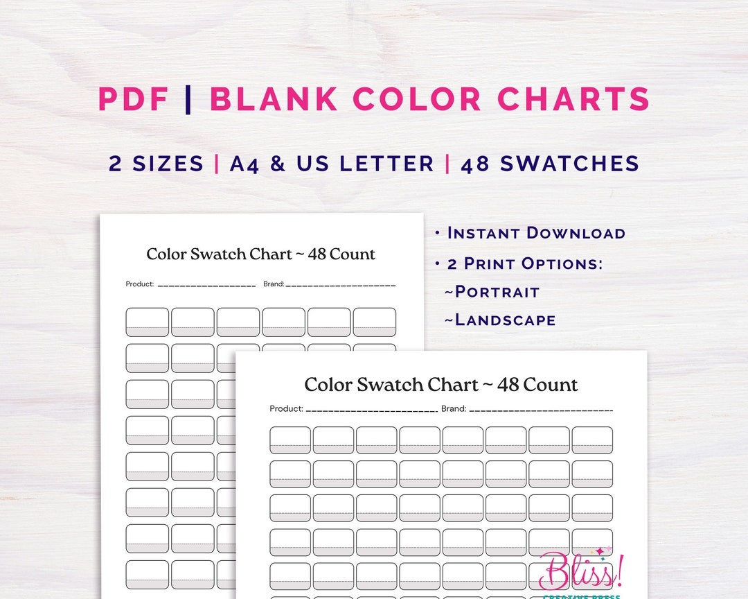 Blank Color Swatch Chart 48 Colors Portrait Landscape A4 US DIY Color Swatch Chart Color Swatch Tracker Instant Download Etsy Canada