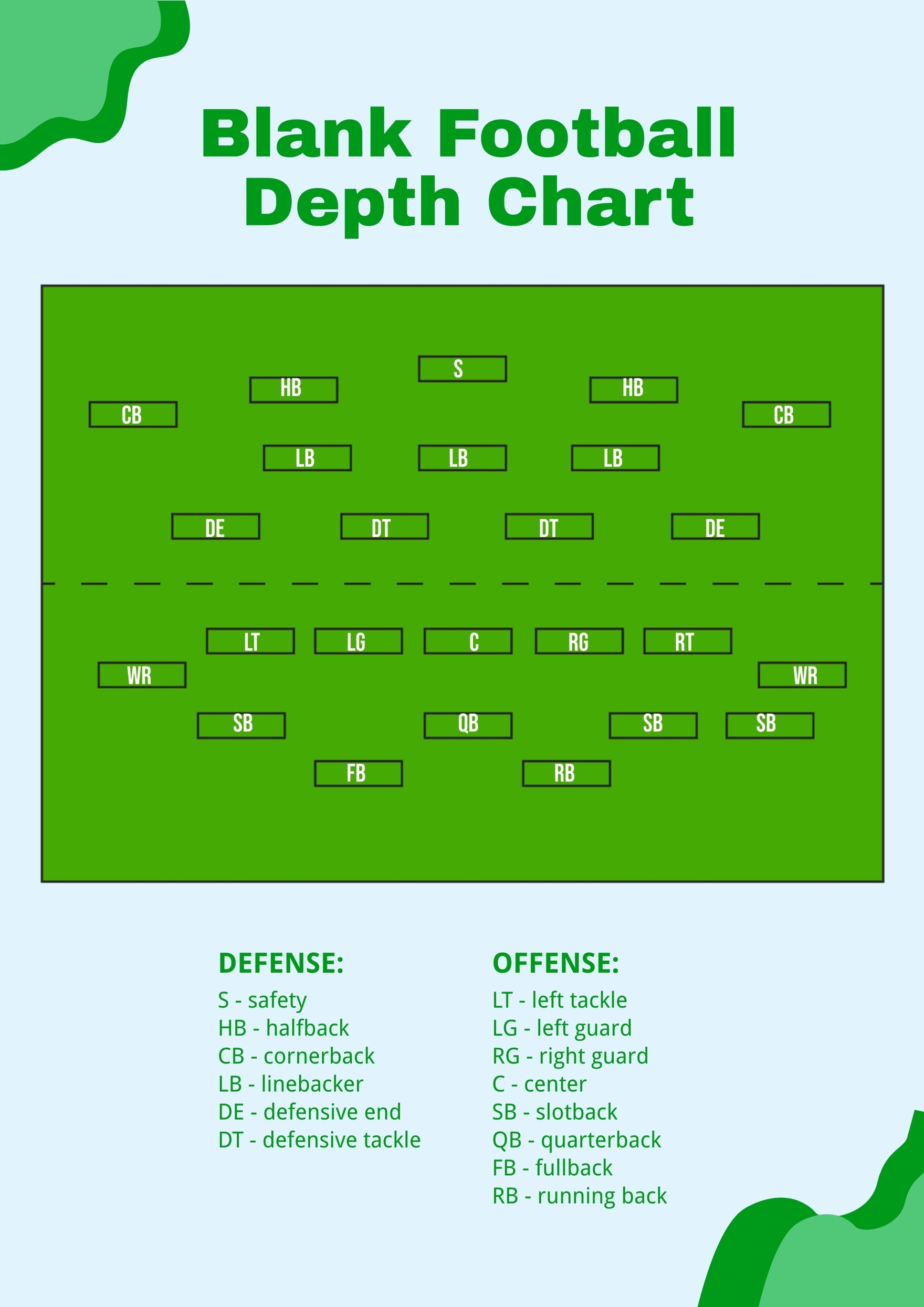 Blank Football Depth Chart In Illustrator PDF Download Template