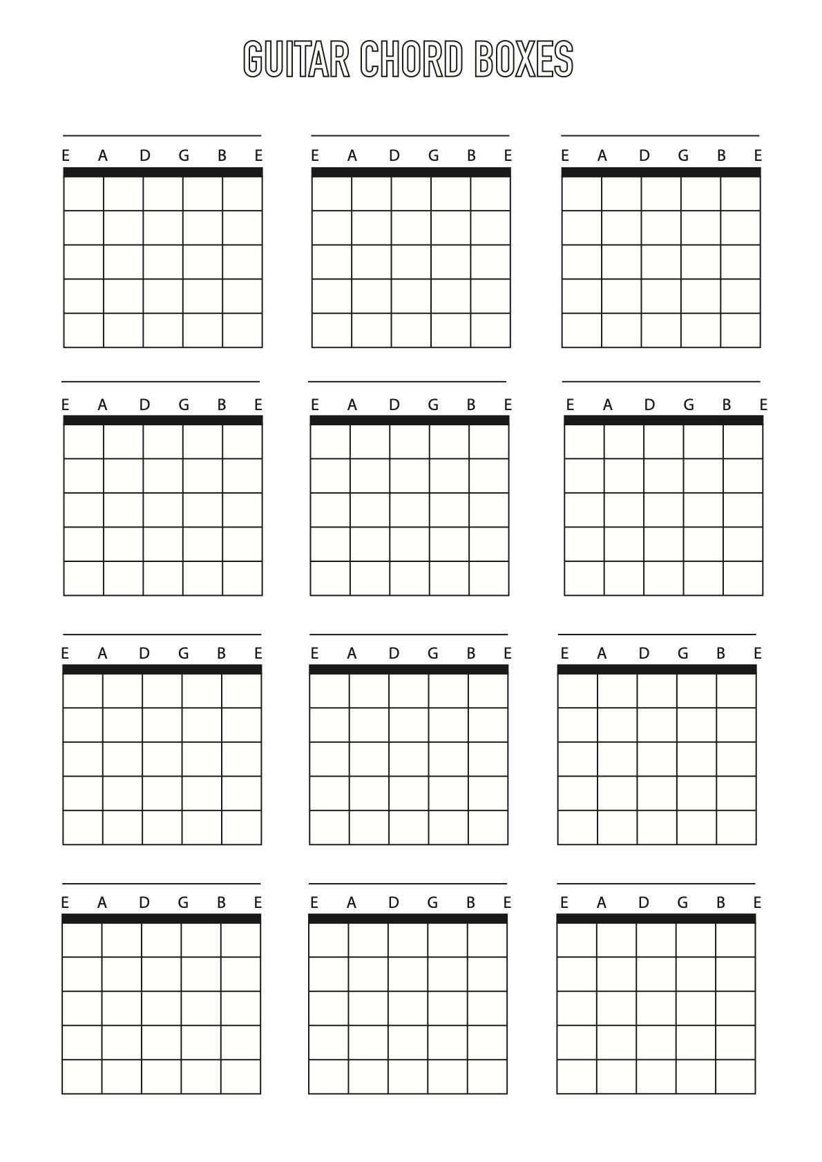 Blank Guitar Chord Boxes A4 Printable Blank Guitar Chord Boxes A4 Printable