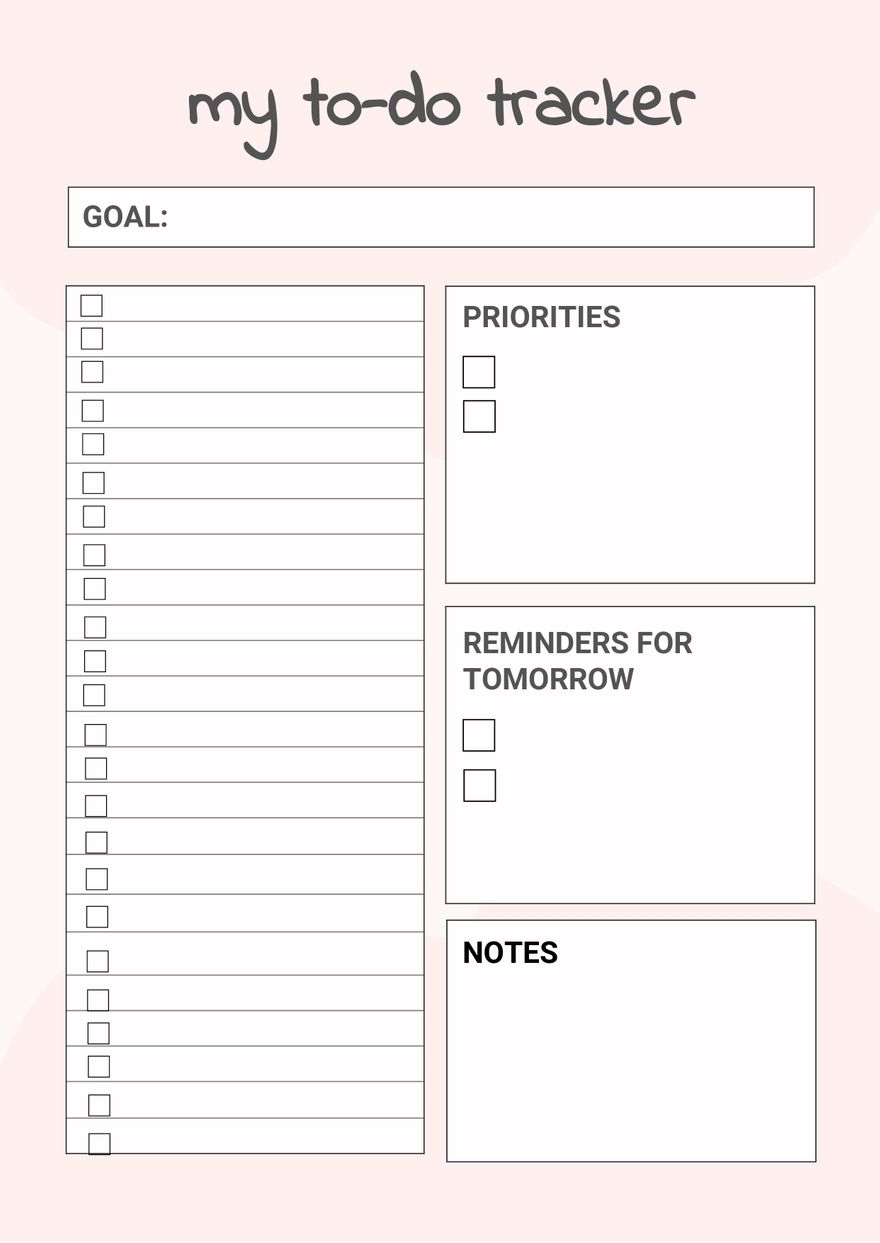 Blank To Do Chart In Illustrator PDF Download Template
