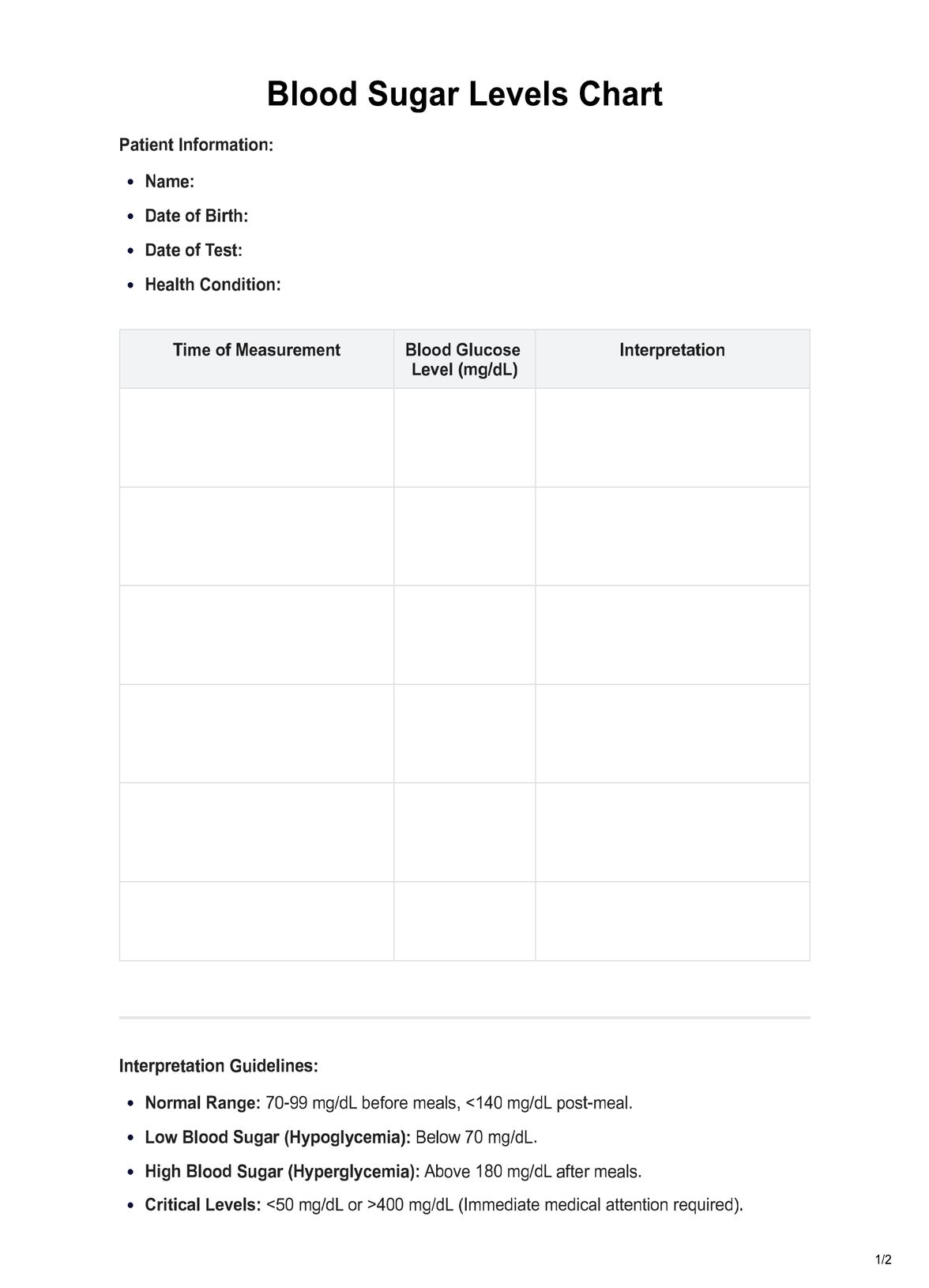 Blood Sugar Levels Chart U0026 Example Free PDF Download Blood Sugar Levels Chart U0026 Example Free PDF Download