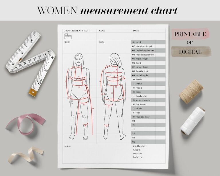 Body Size Chart Printable Digital Women Body Measurement Template Sewing Size Chart Body Measurements Tracker fillable Fashion Measurement Etsy