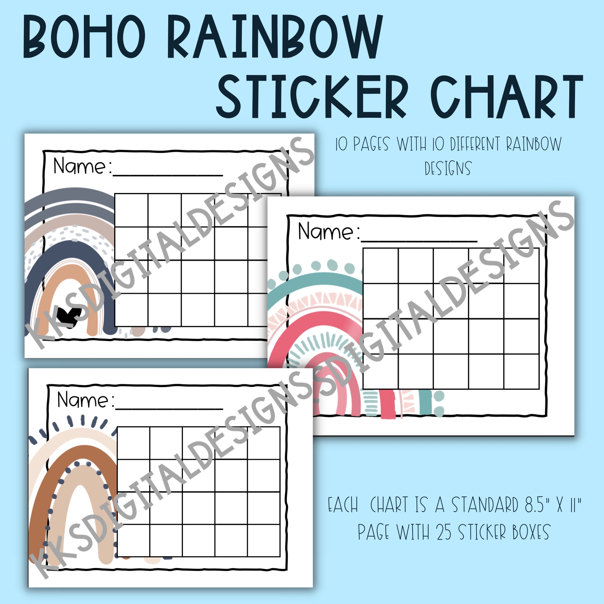 Boho Rainbow Full Page Sticker Chart Etsy