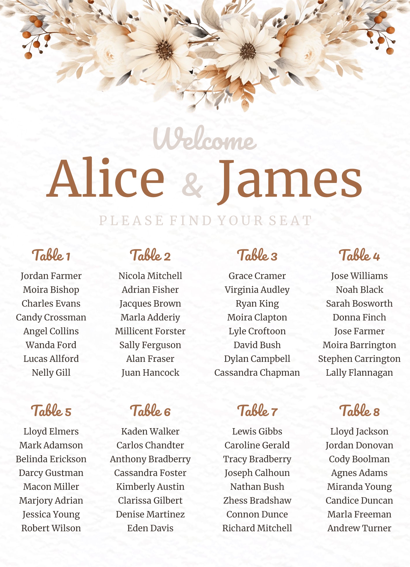 Wedding Seating Chart Template