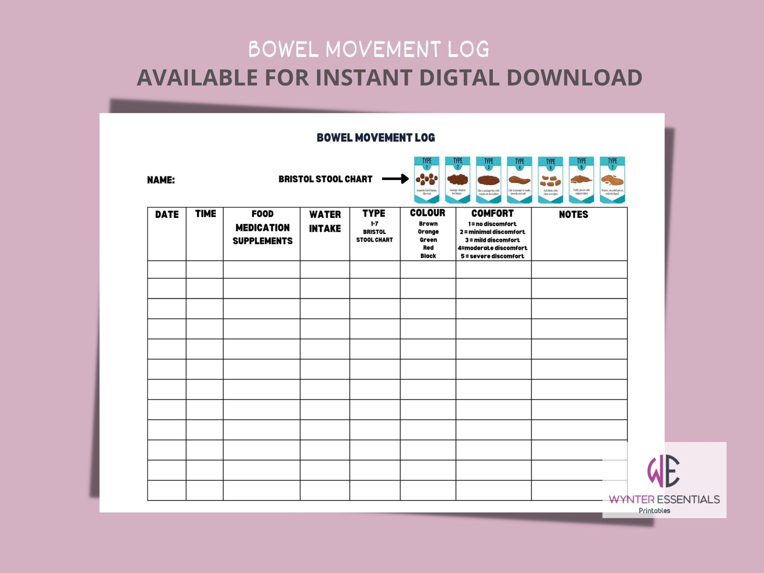 Bowel Movement Log Bowel Log Sheet IBS Tracker Food Sensitivity Bristol Stool Chart Printable Template A4 29 7 21cm Editable Form Fields Etsy