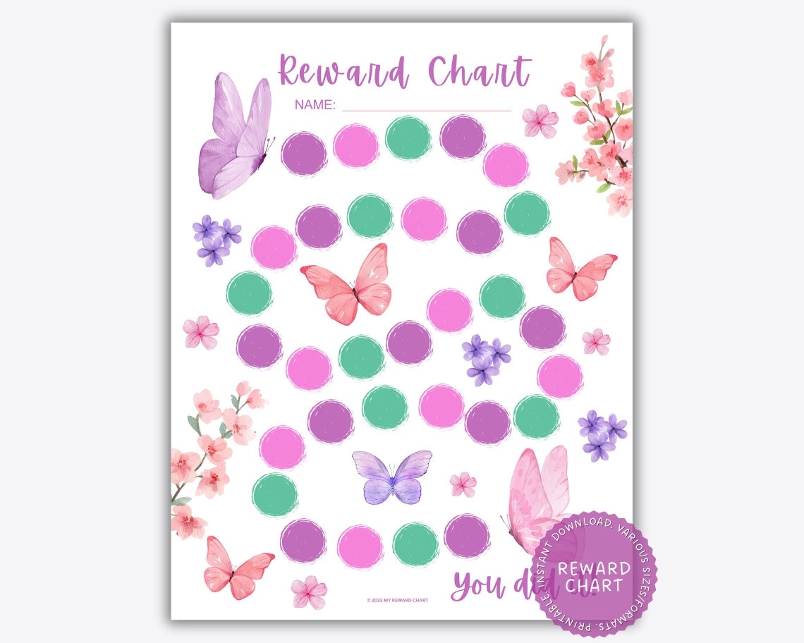 Butterfly Reward Chart Spring Potty Training Kids Behavior PDF PNG Etsy