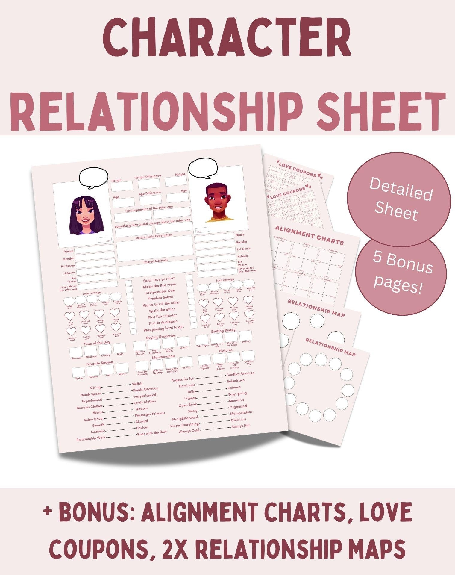 Character Relationship Sheet Digital Or Printable Character Relationship Profile For Writers Writer PDF OC Sheets Relationship Maps Etsy