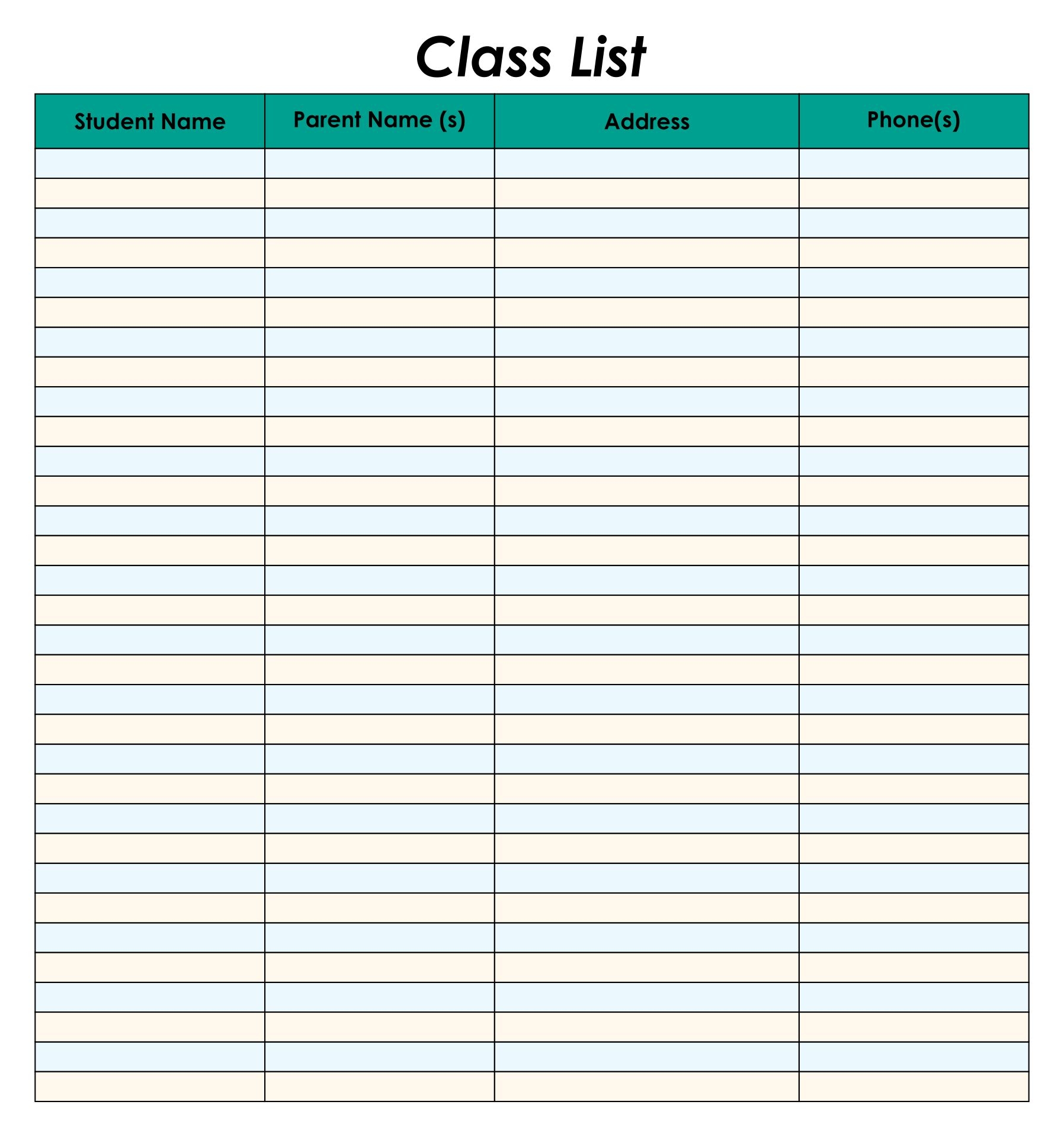 Class List Blank 10 Free PDF Printables Printablee Class List Blank 10 Free PDF Printables Printablee