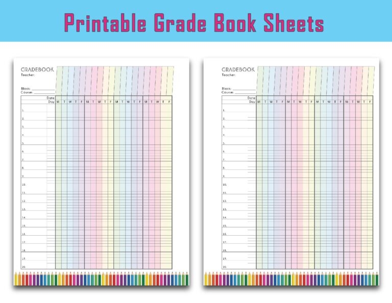 Colorful Teacher Grade Sheet Printable Grade Log Teacher Gradebook Full Page 3 Options Instant Download Etsy