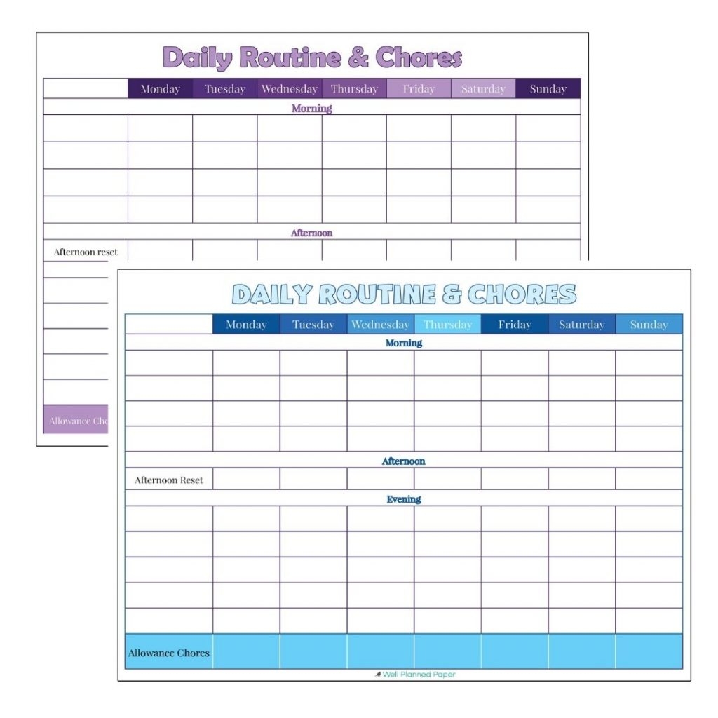 Printable Kids Daily Routine Chart