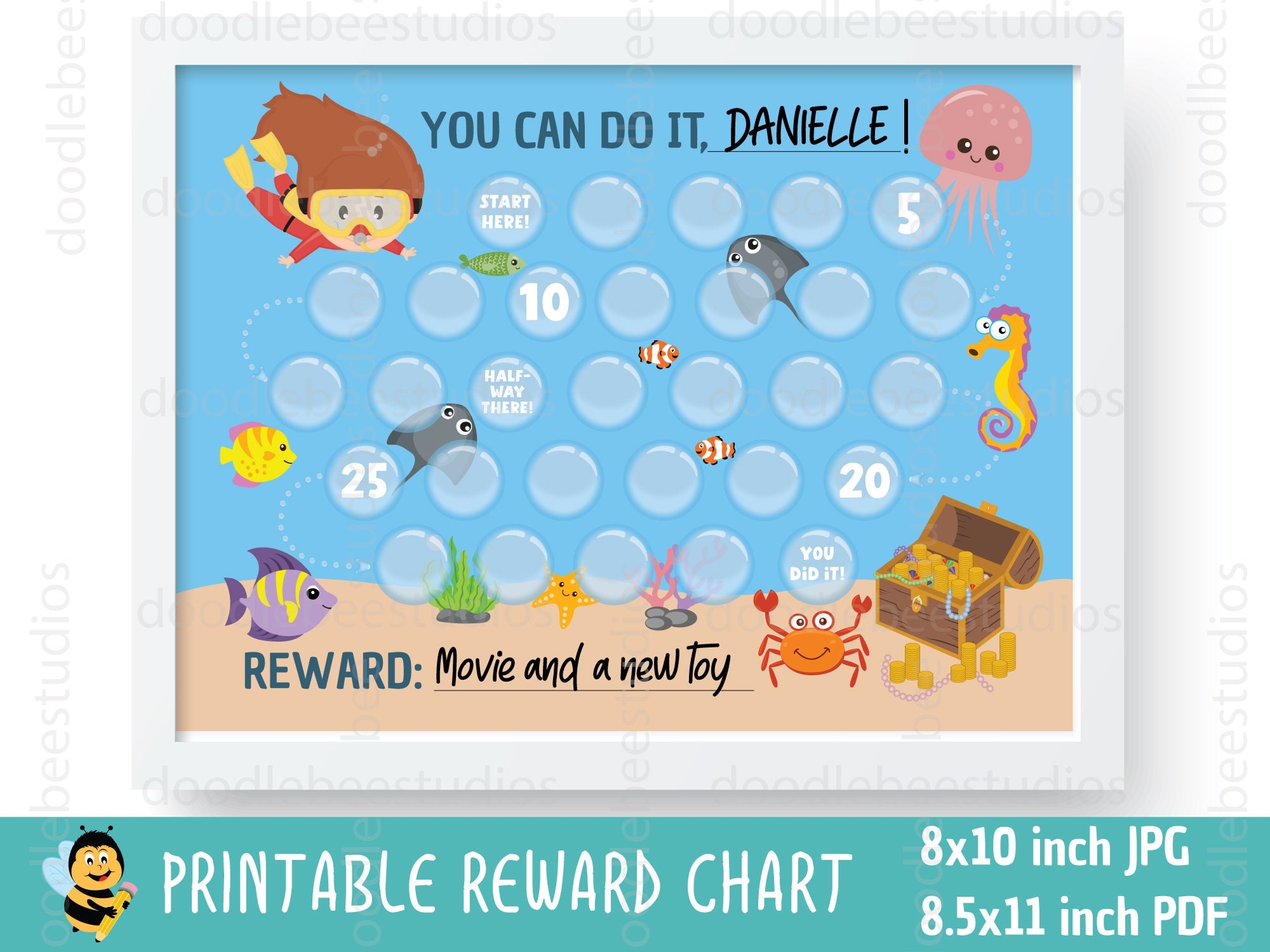 Cute Printable Under The Sea Reward Chart Sea Life Reward Chart Ocean Life Reward Chart Girls Potty Chart Responsibility Routine Chart Etsy