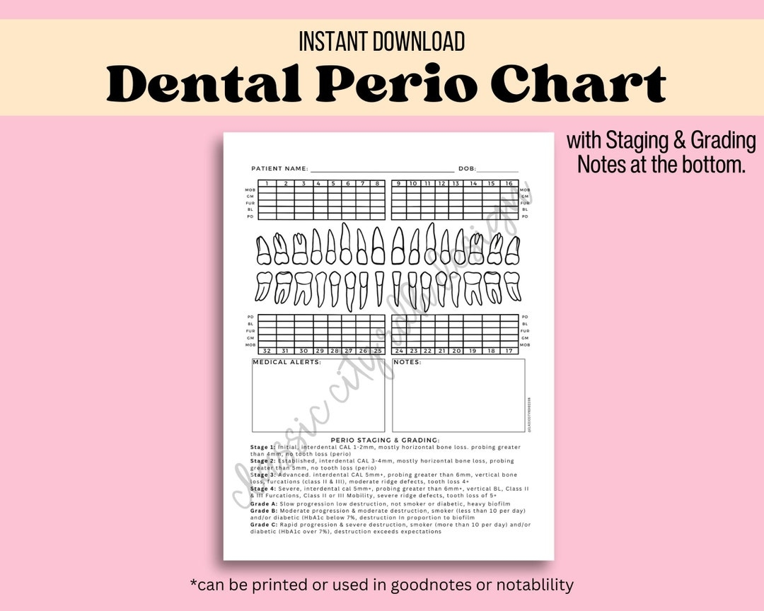 Dental Periodontal Chart With Grading And Staging Available As An Instant Digital Download For Dental Hygienists Can Be Printed Or Digital Etsy Dental Periodontal Chart With Grading And Staging Available As An Instant Digital Download For Dental Hygienists Can Be Printed Or Digital Etsy
