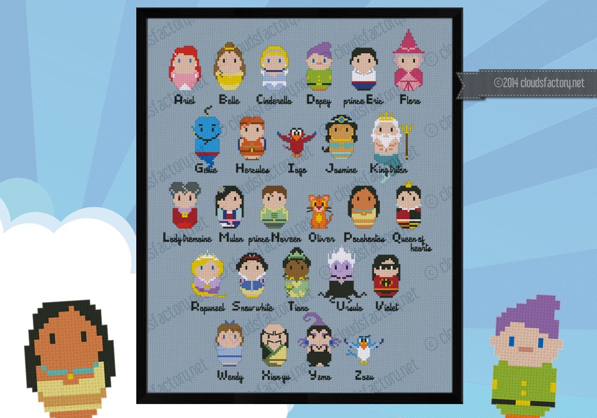 Disney Alphabet Sampler Digital Cross Stitch Pattern