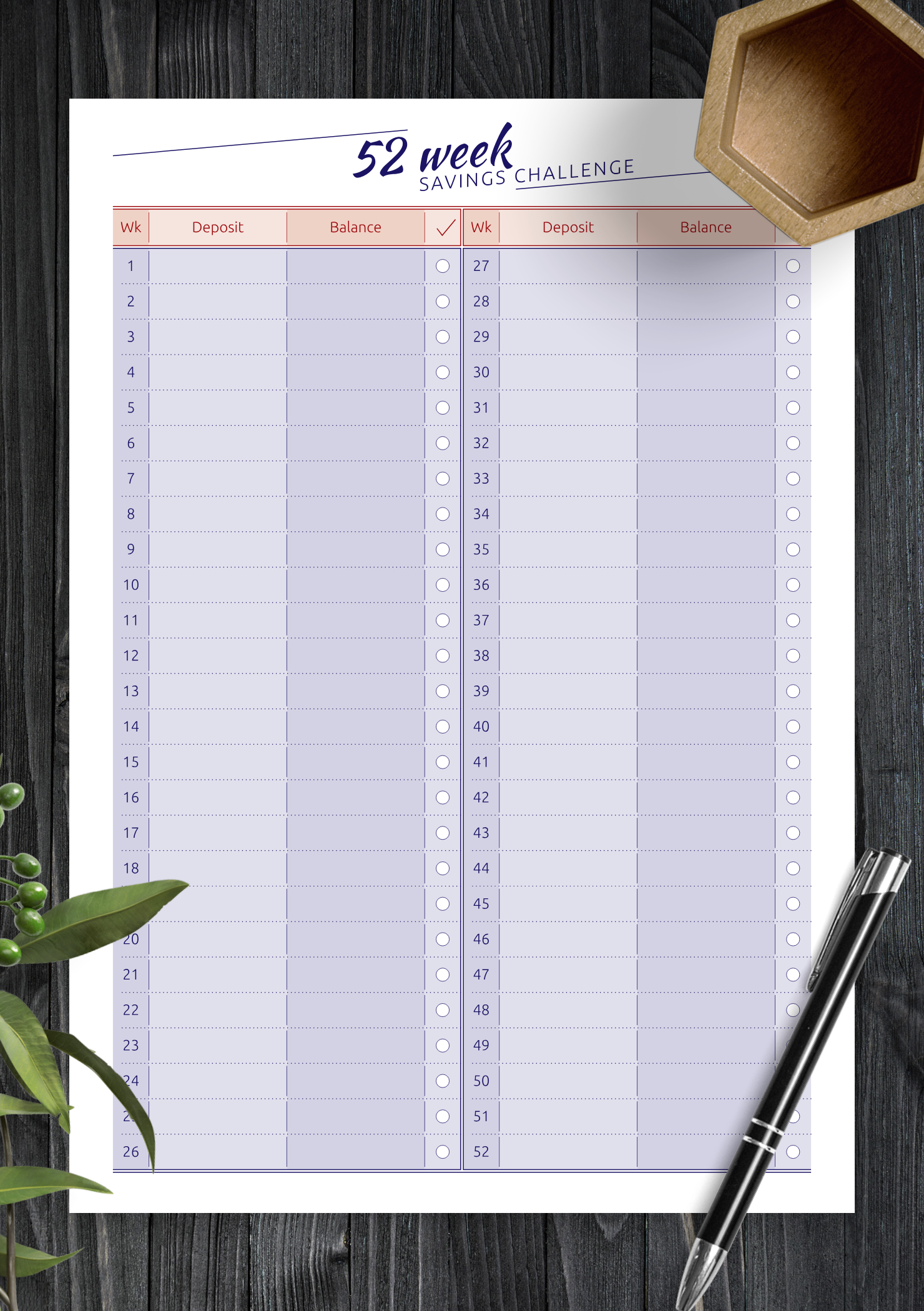 Download Printable 52 Week Savings Challenge PDF