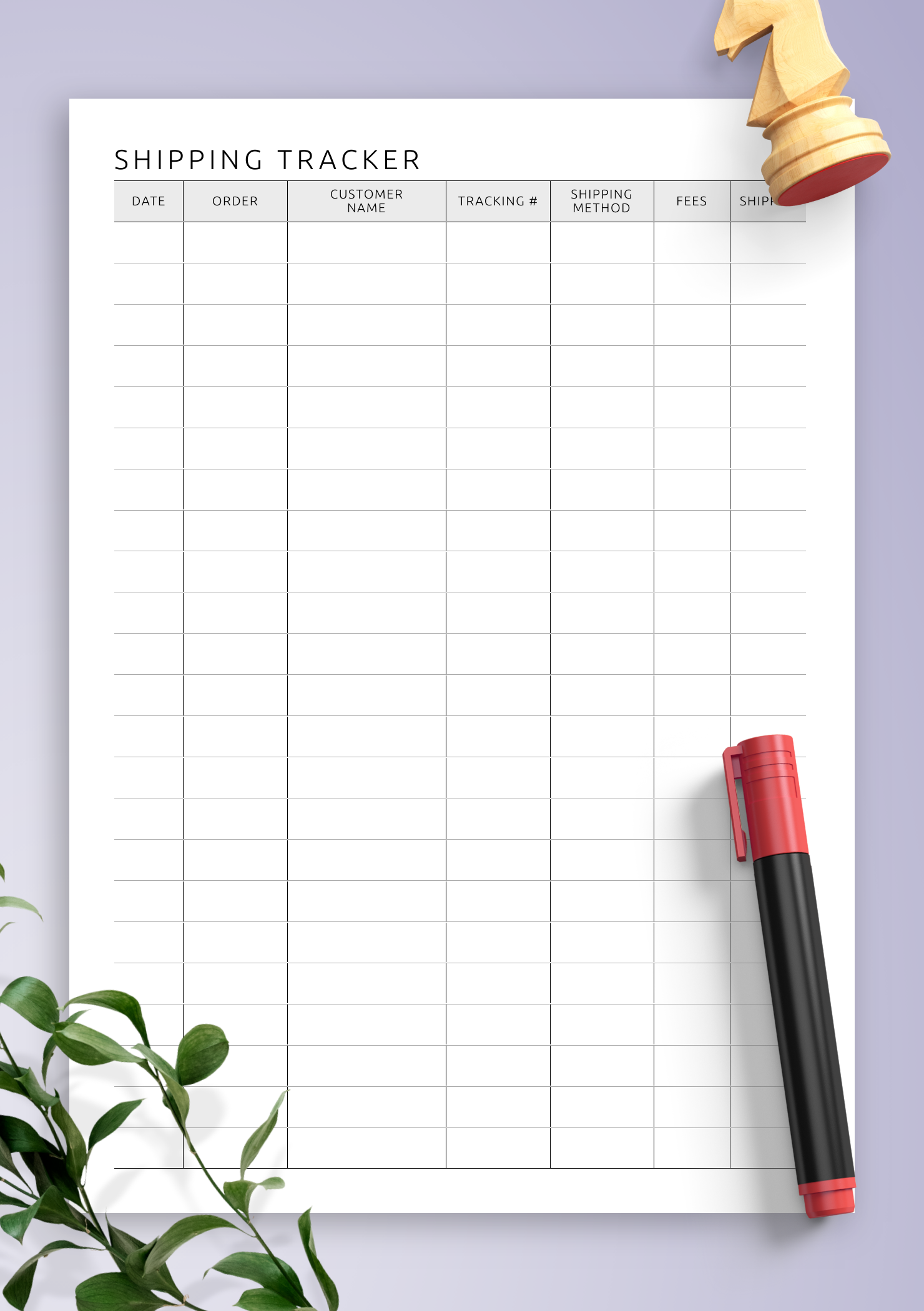 Download Printable Blank Shipping Tracker Template PDF