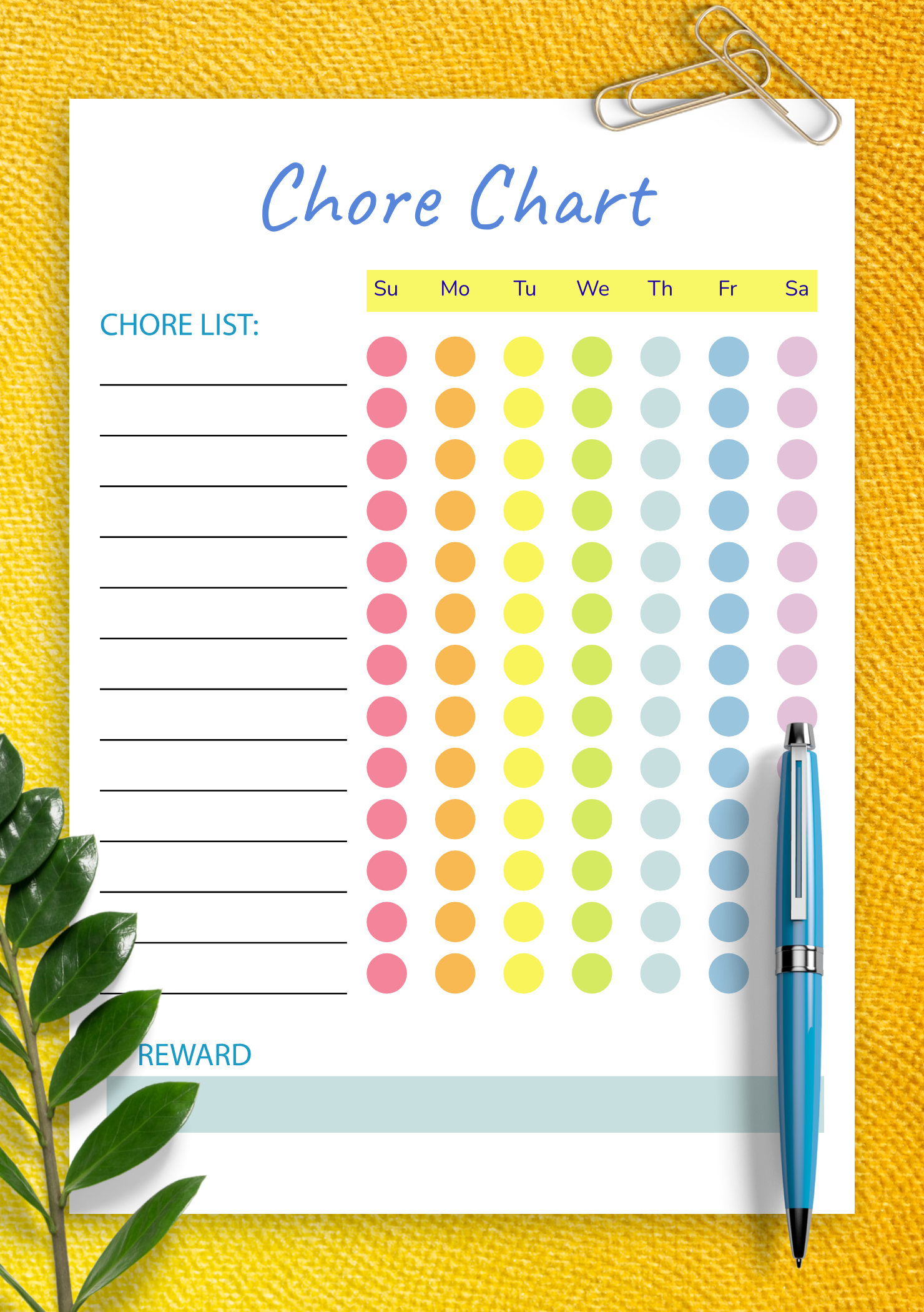 Free Printable Daily Chore Chart Template Free Printable Daily Chore Chart Template