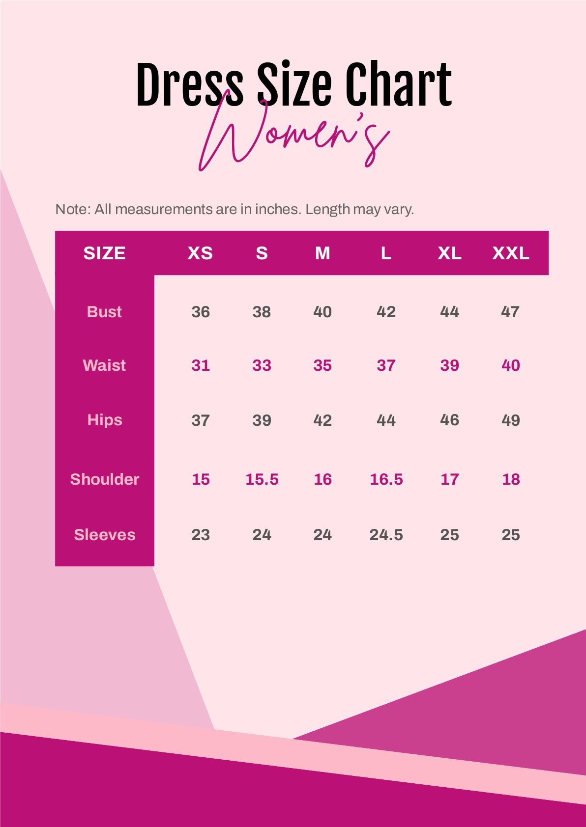 Dress Size Chart Women s In PDF Download Template