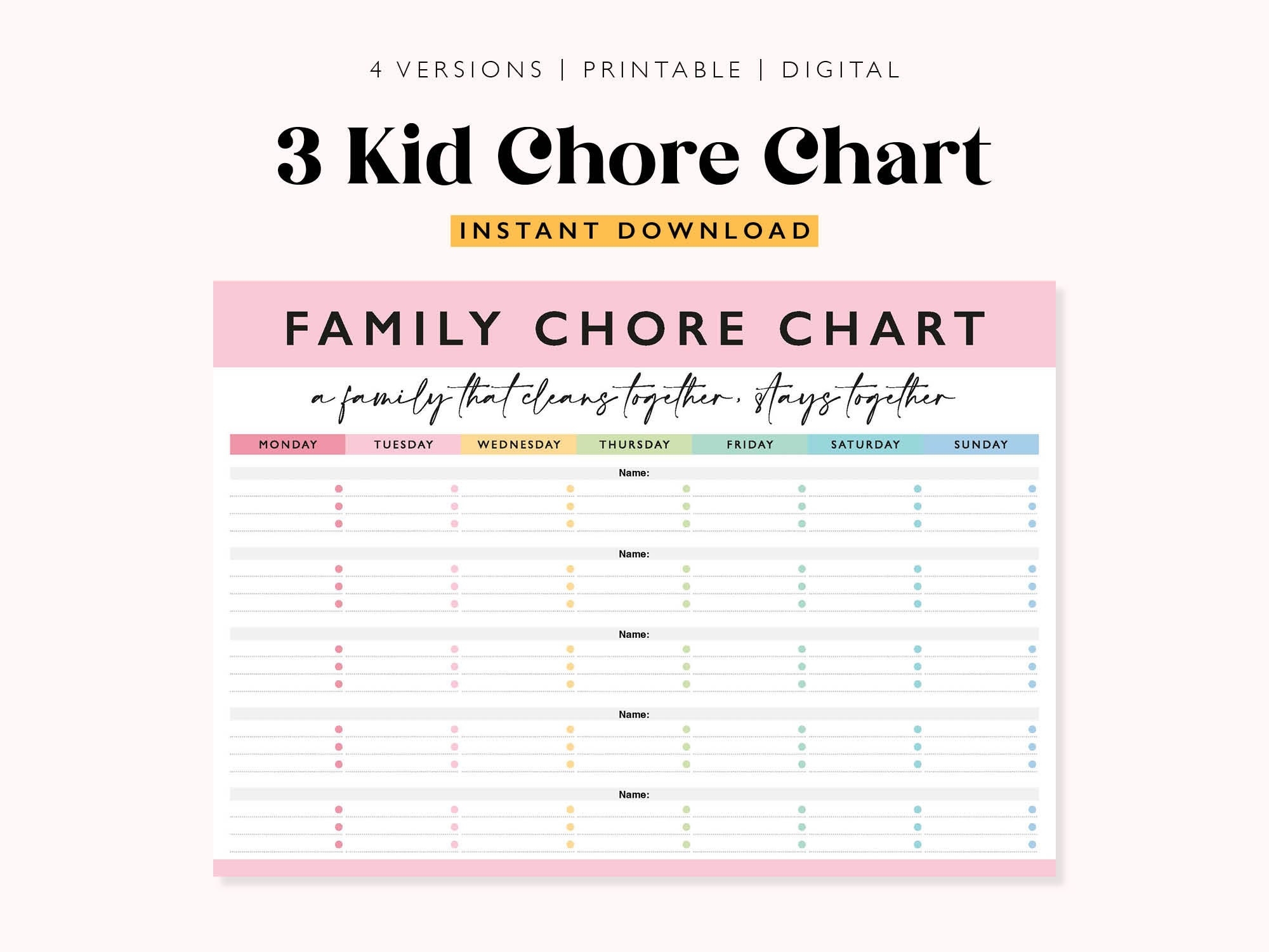 Editable Chore Chart Family Organizer 3 Kids printable PDF Etsy Israel Editable Chore Chart Family Organizer 3 Kids printable PDF Etsy Israel
