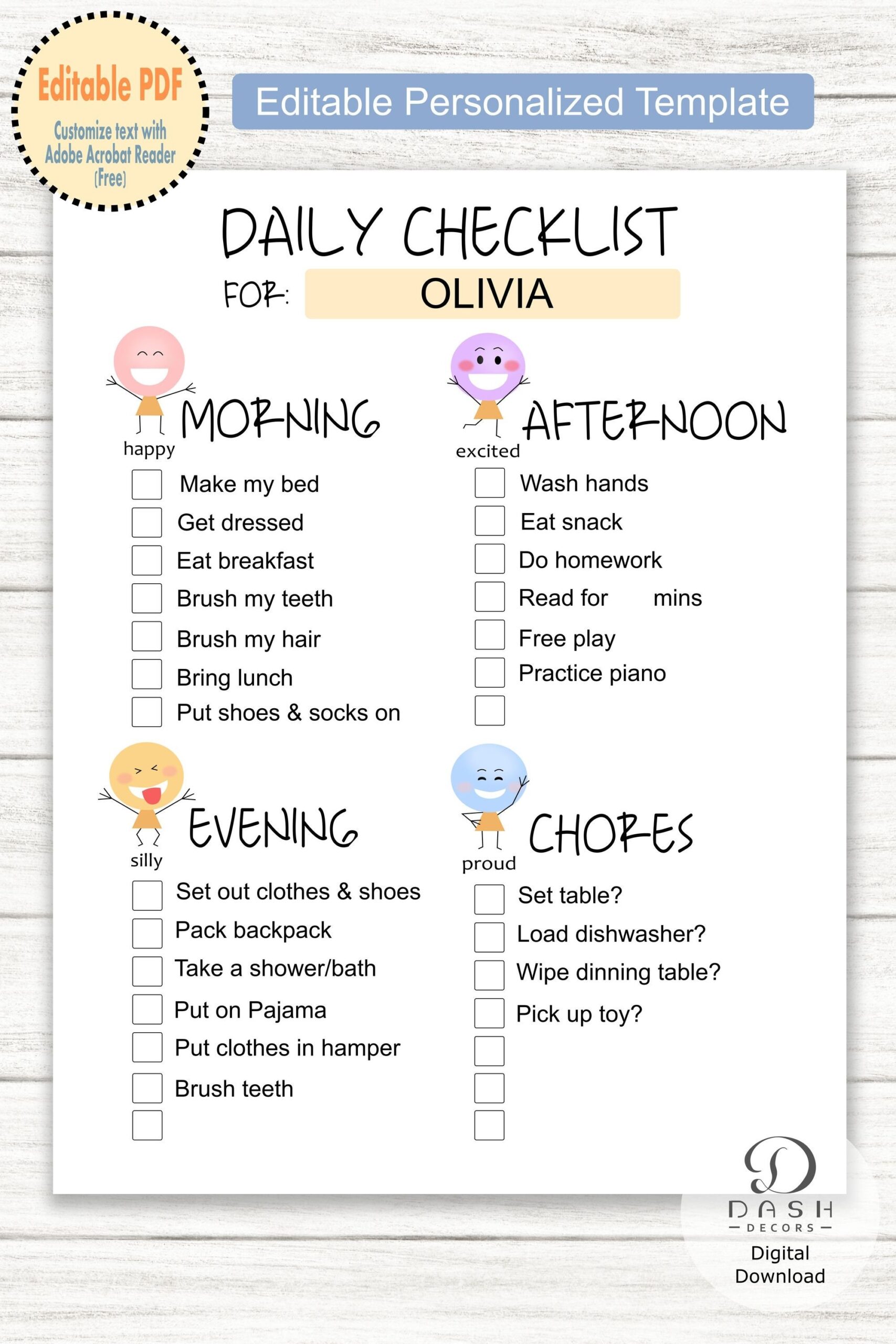 Editable Daily Routine Chore Chart Template For Kids U0026 Toddler Printable Rainbow Responsibility Chart List Daily Routine Checklist Etsy